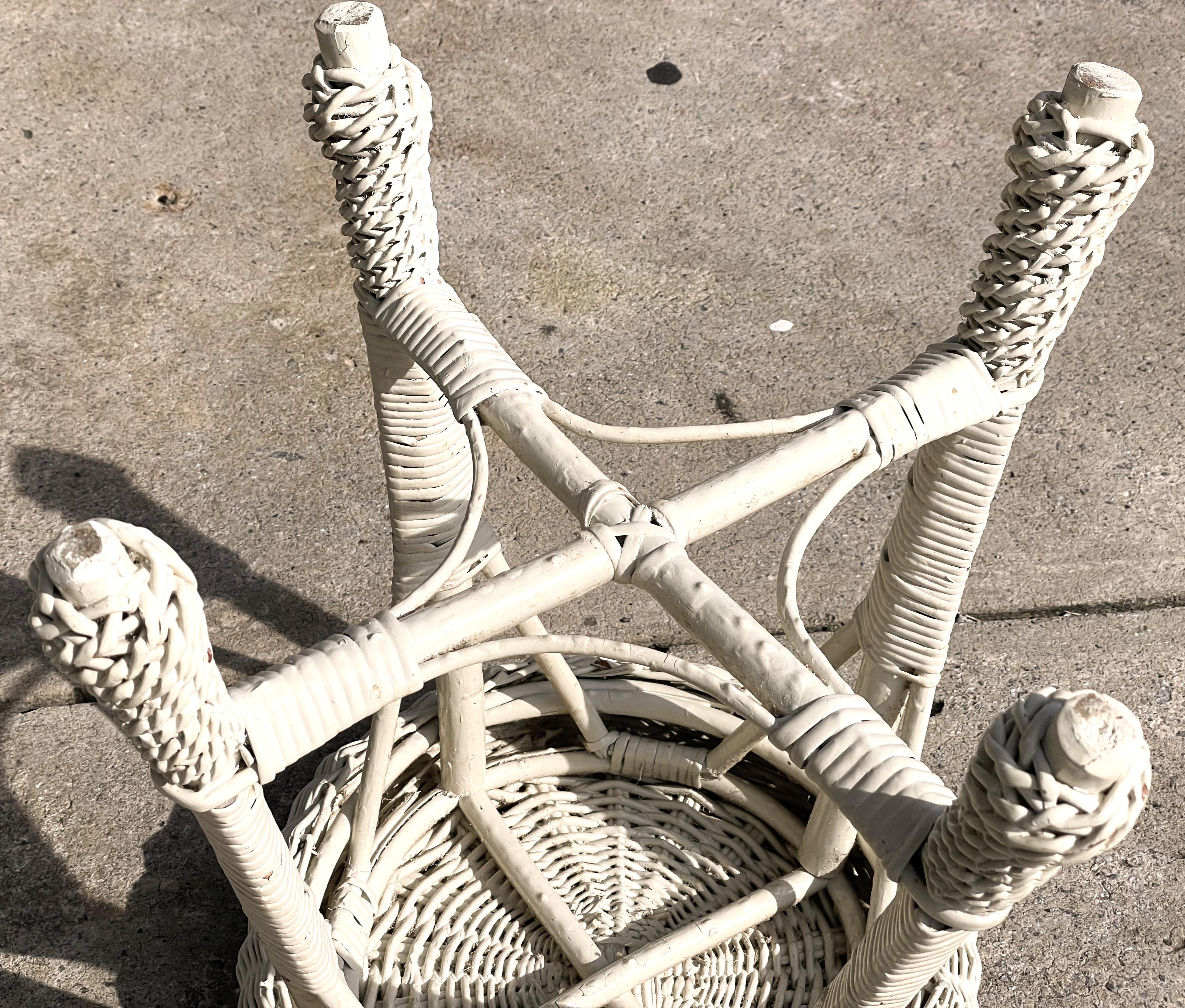 20th Century White Wicker/Rattan Drink/Plant Stand/Table or Vanity/Bohemian Stool For Sale
