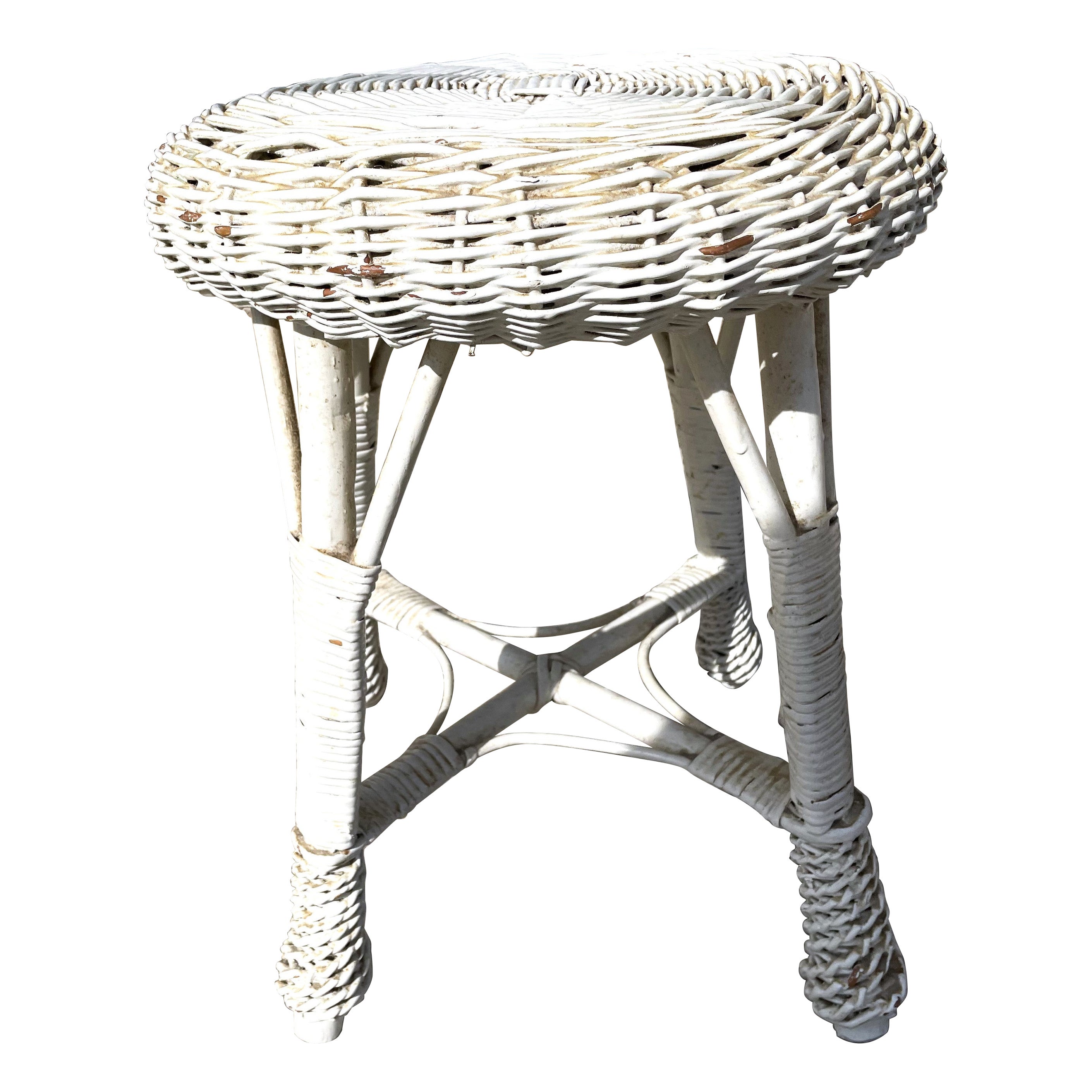 Weißer Wicker/Rattan Drink/Pflanze Stand/Tisch oder Vanity/Bohemian Hocker