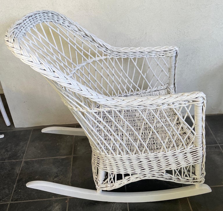 White Wicker Rocking Chair For Sale at 1stDibs