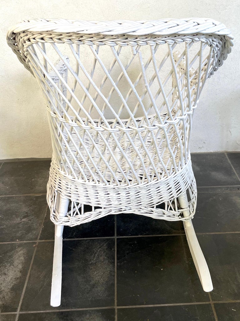 White Wicker Rocking Chair For Sale at 1stDibs