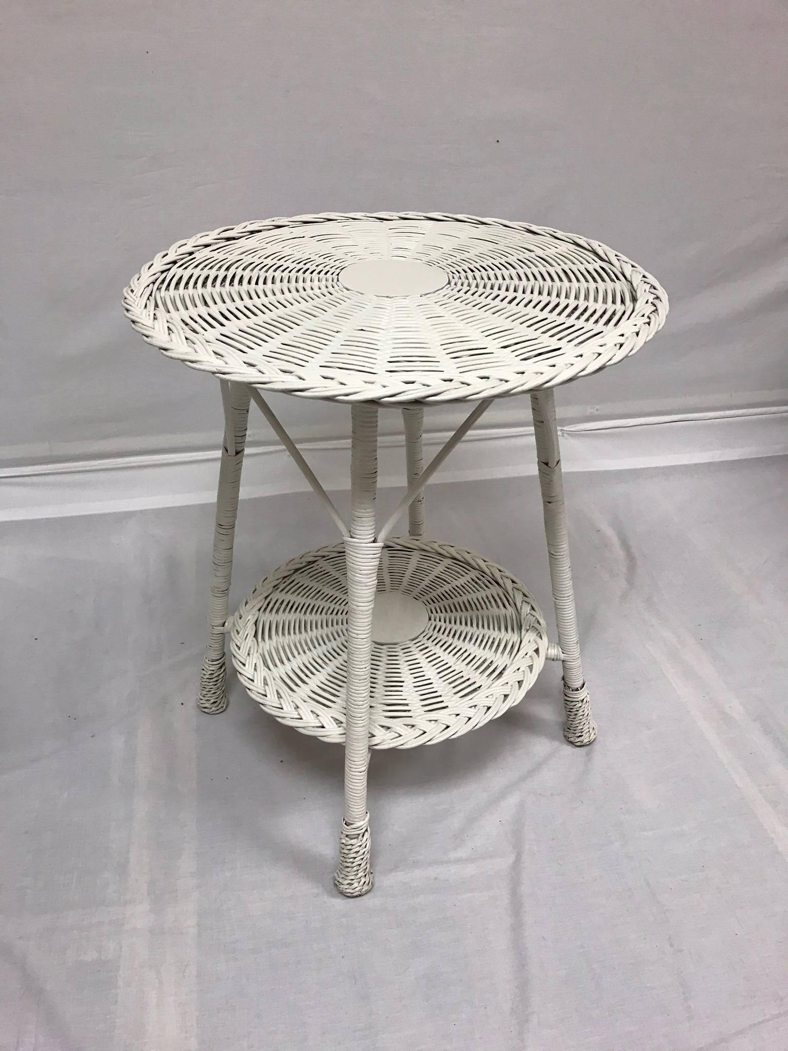 Painted White Wicker Side Tables, 20th Century For Sale