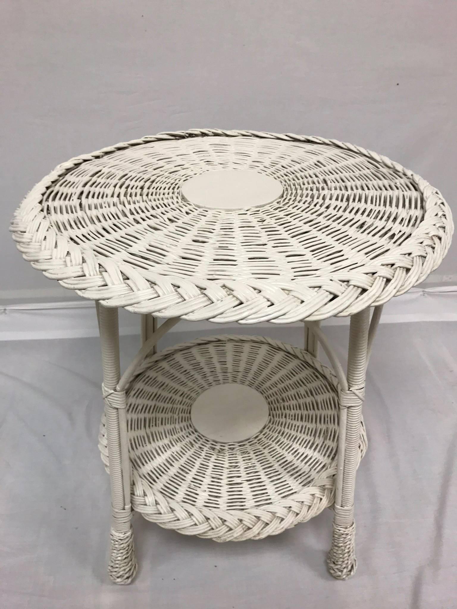 White Wicker Side Tables, 20th Century In Good Condition For Sale In High Point, NC