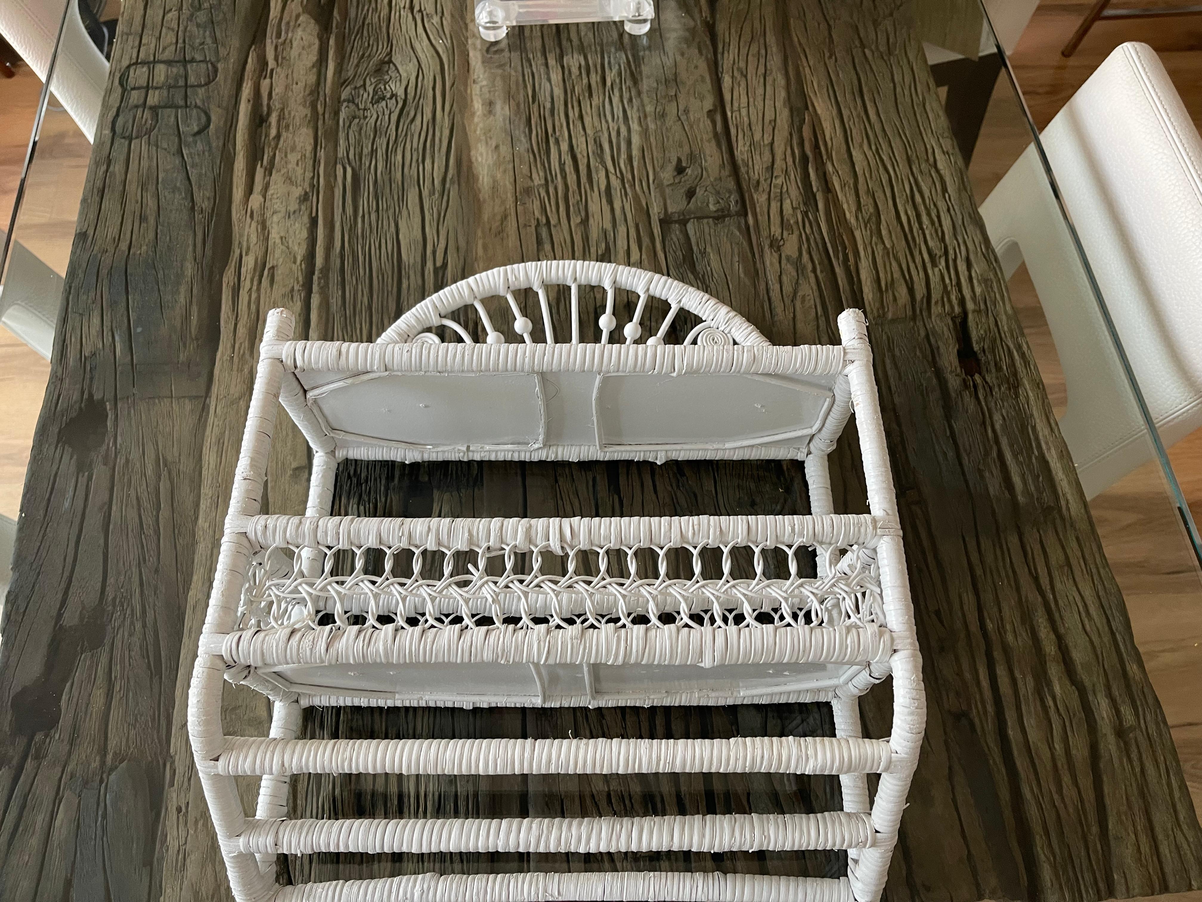 American White Wicker Small Wall Shelf For Sale