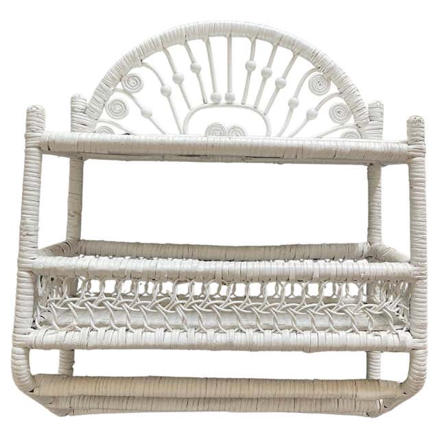 White Wicker Wall Shelf For Sale at 1stDibs | white wicker shelf unit ...