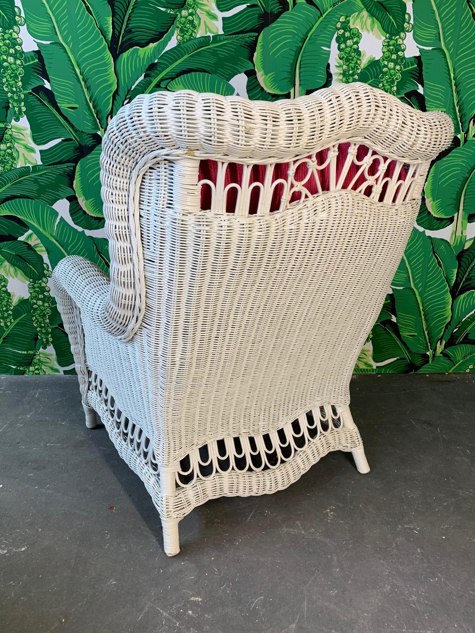 white wicker chair with ottoman