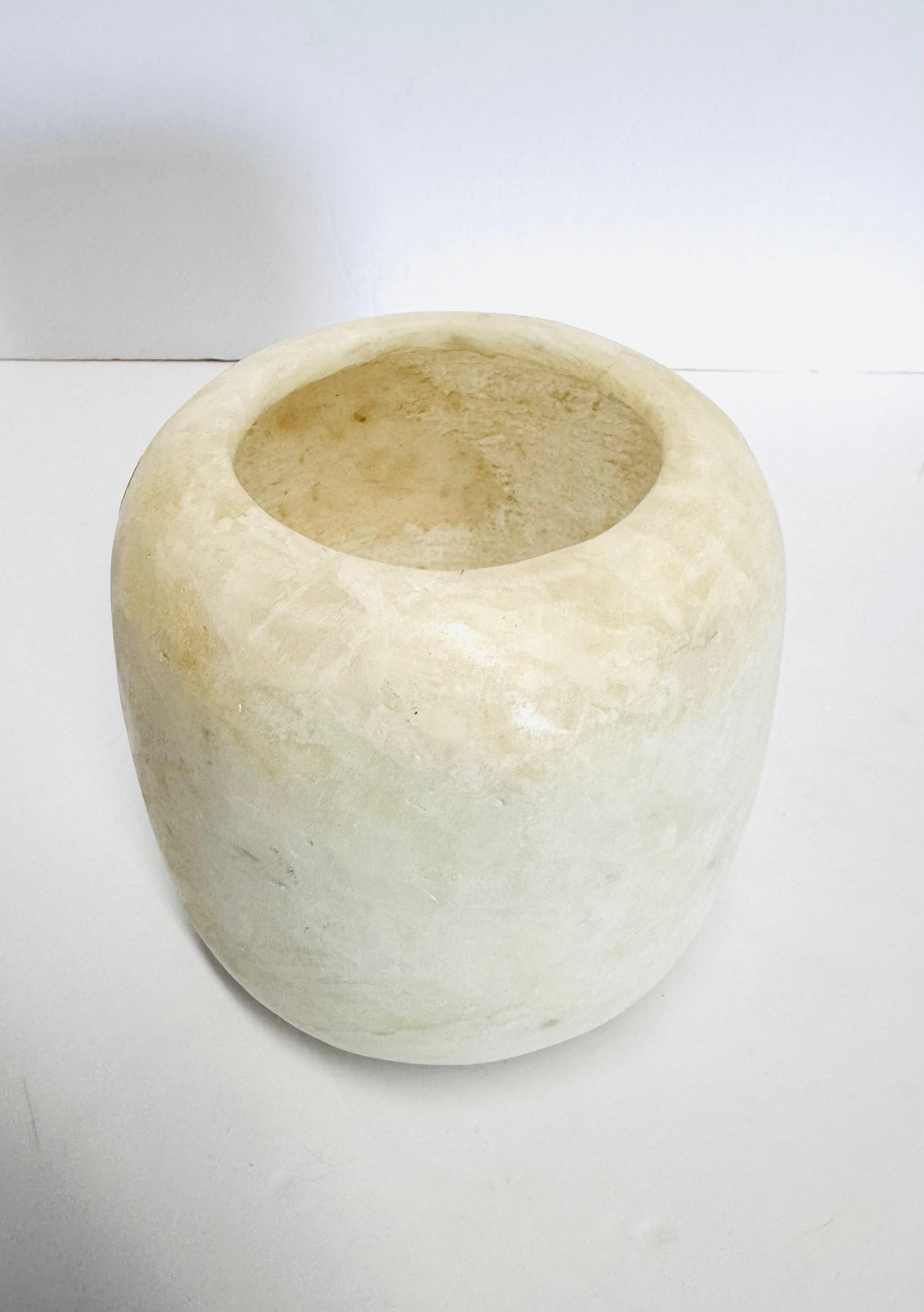 Egyptian White Wide Mouth Short Alabaster Vase, Egypt, Contemporary For Sale