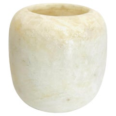 White Wide Mouth Short Alabaster Vase, Egypt, Contemporary
