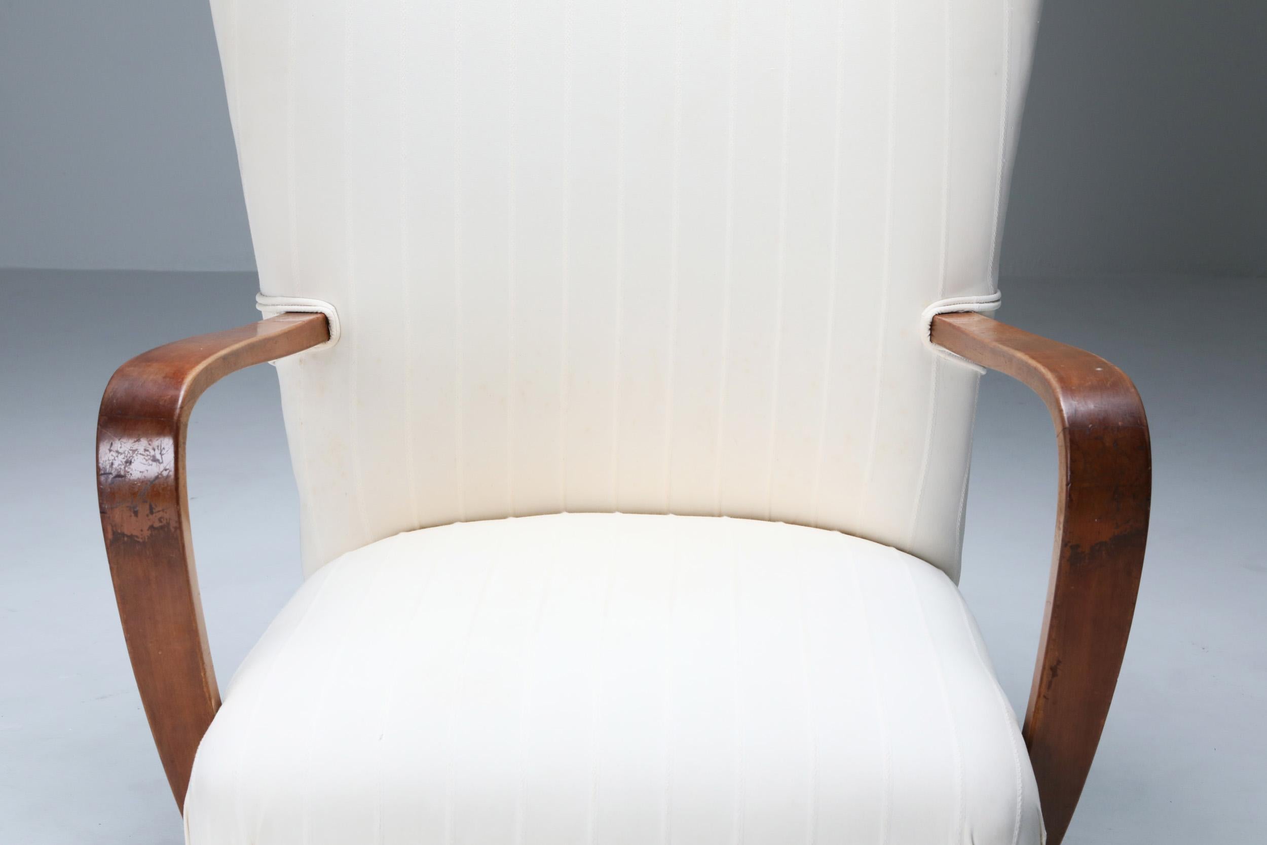 White Wingback Chair With Ottoman, Denmark, 1950s For Sale 4