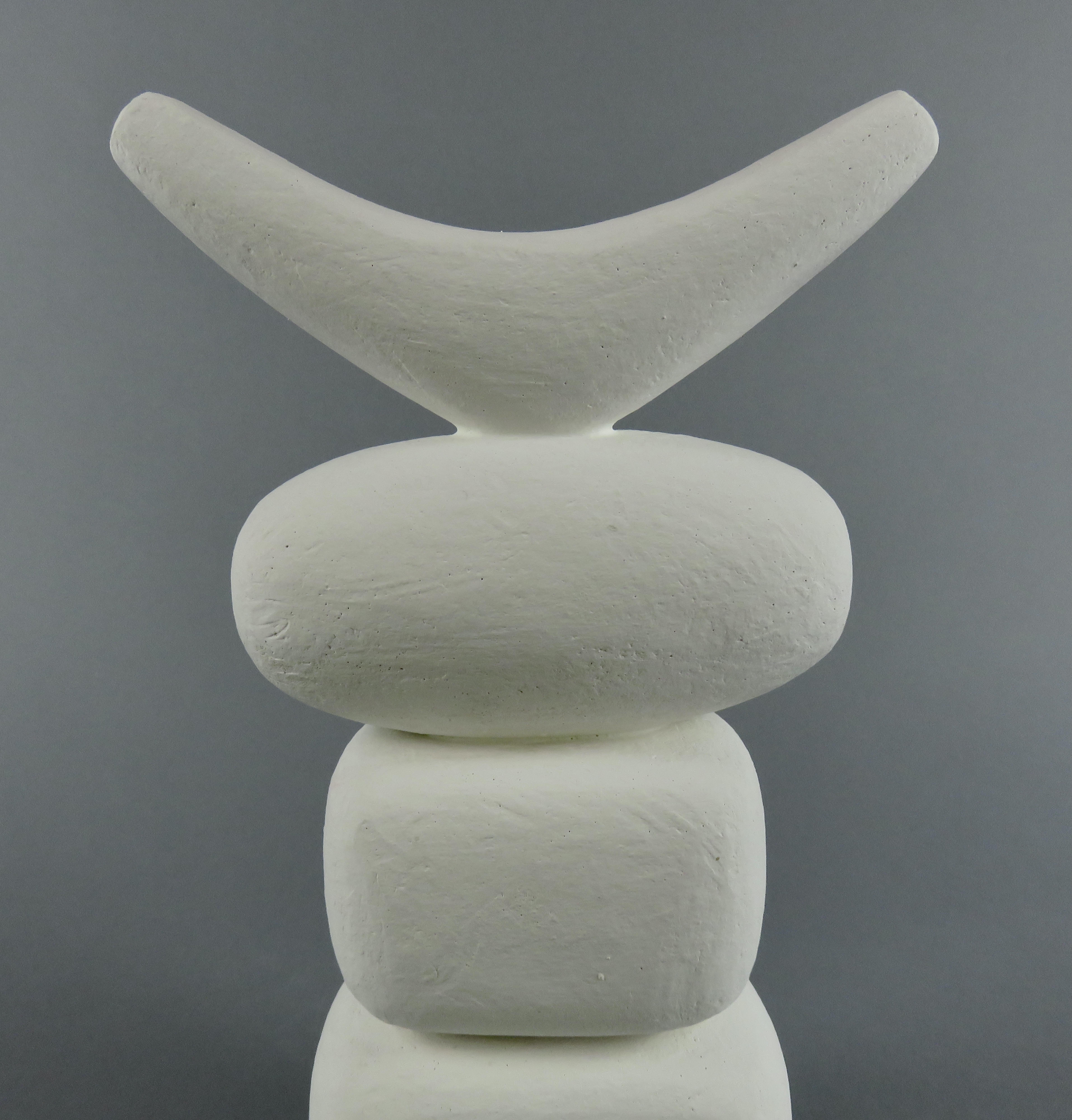 Contemporary White Winged Crown, 4 Part Ceramic TOTEM, Hand Built Sculpture by H. Starcevic For Sale