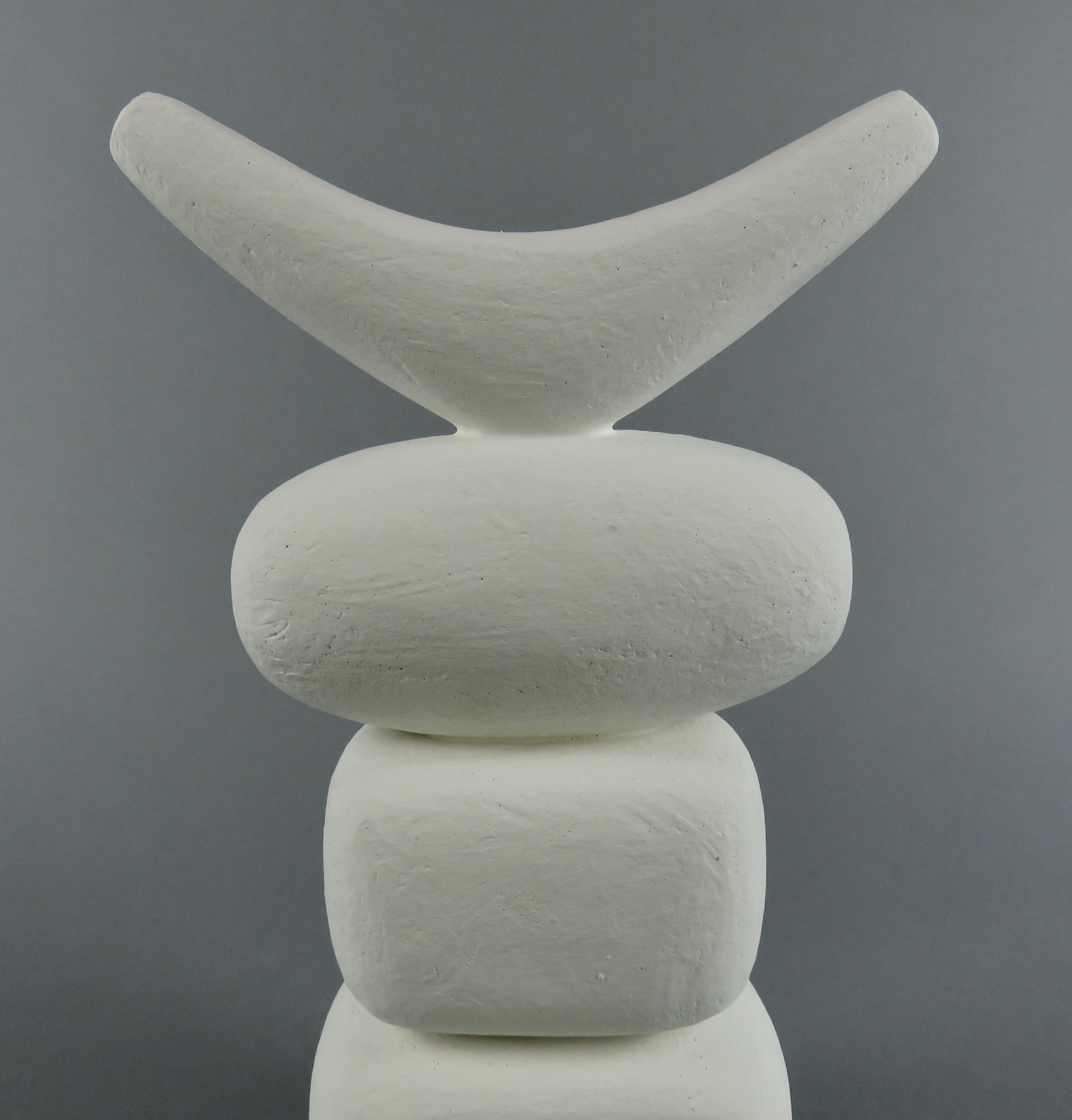 Contemporary White Winged Crown, 4 Part Ceramic TOTEM, Hand Built Sculpture by H. Starcevic For Sale