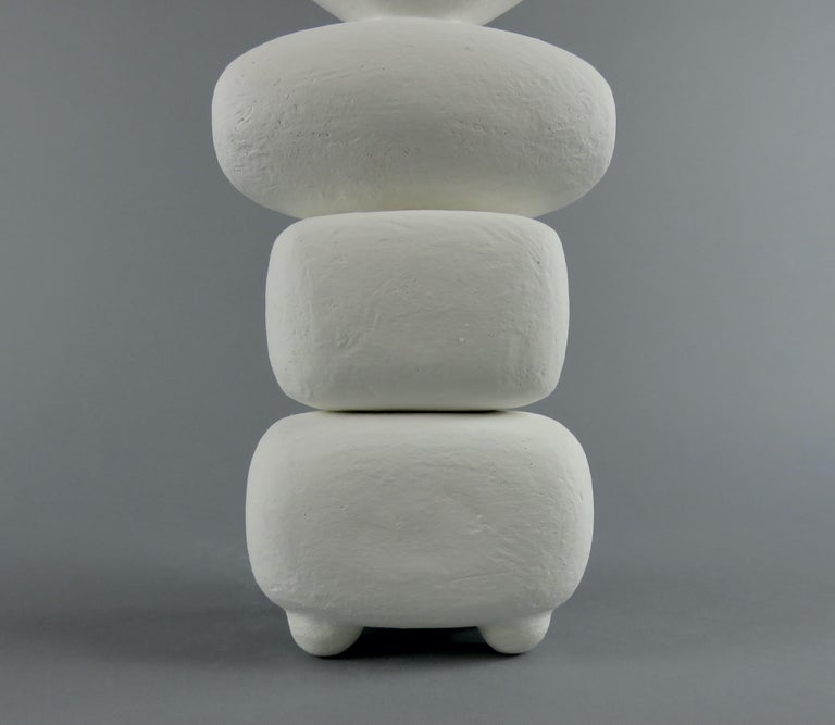 White Winged Crown, 4 Part Ceramic TOTEM, Hand Built Sculpture by H. Starcevic For Sale 5