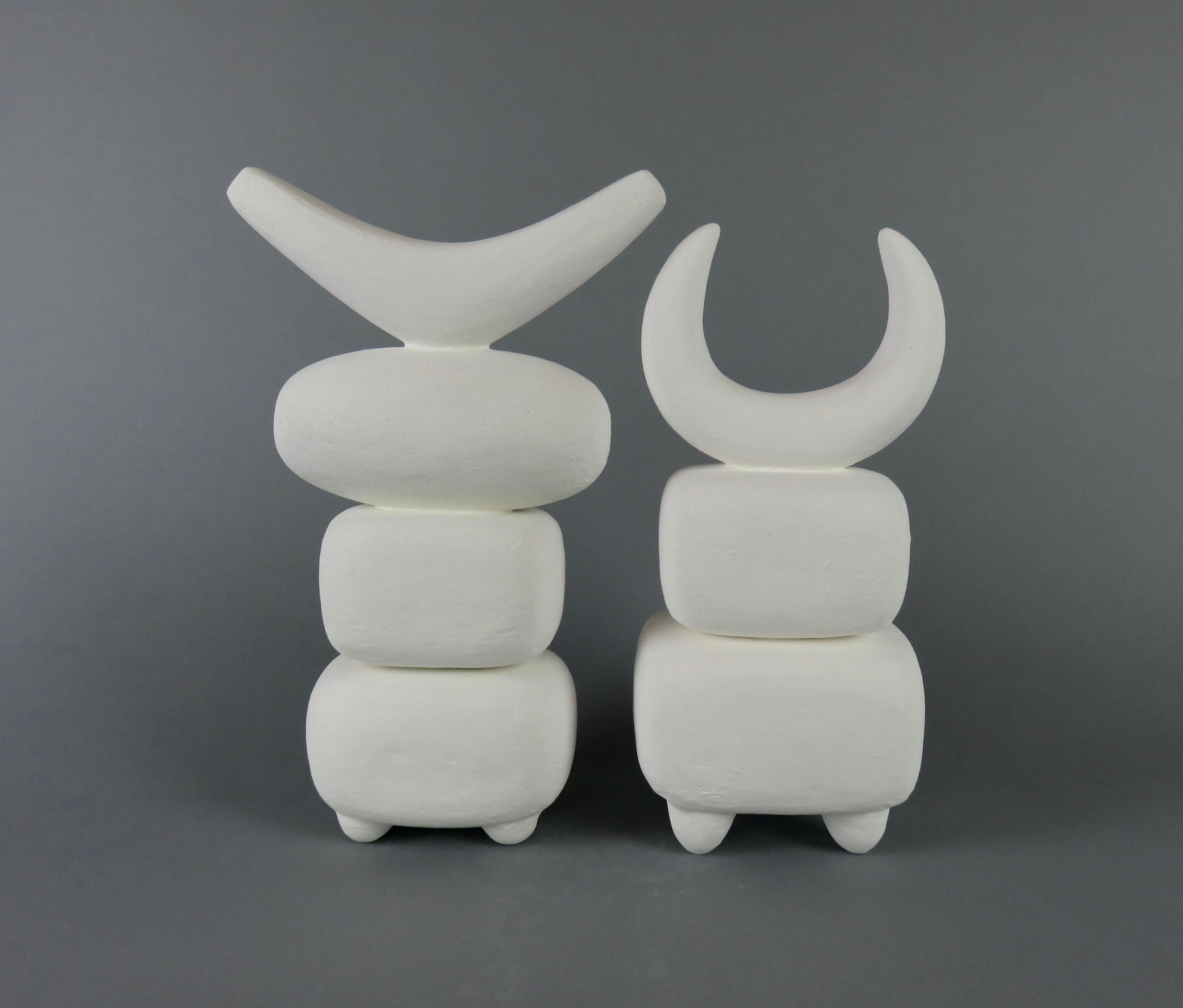 White Winged Crown, 4 Part Ceramic TOTEM, Hand Built Sculpture by H. Starcevic For Sale 4