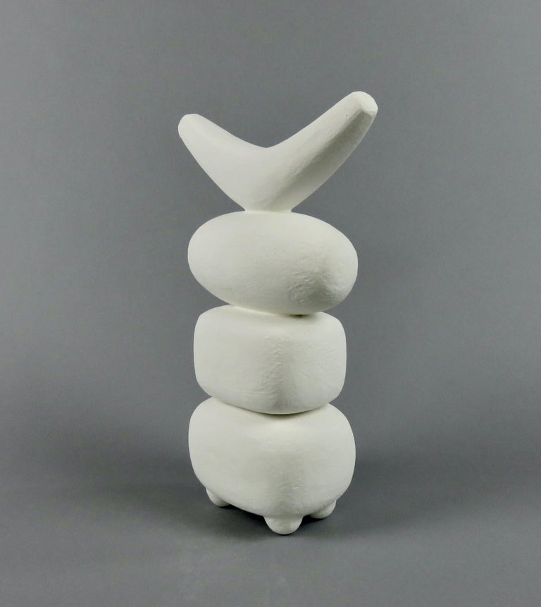 Mid-Century Modern White Winged Crown, 4 Part Ceramic TOTEM, Hand Built Sculpture by H. Starcevic For Sale