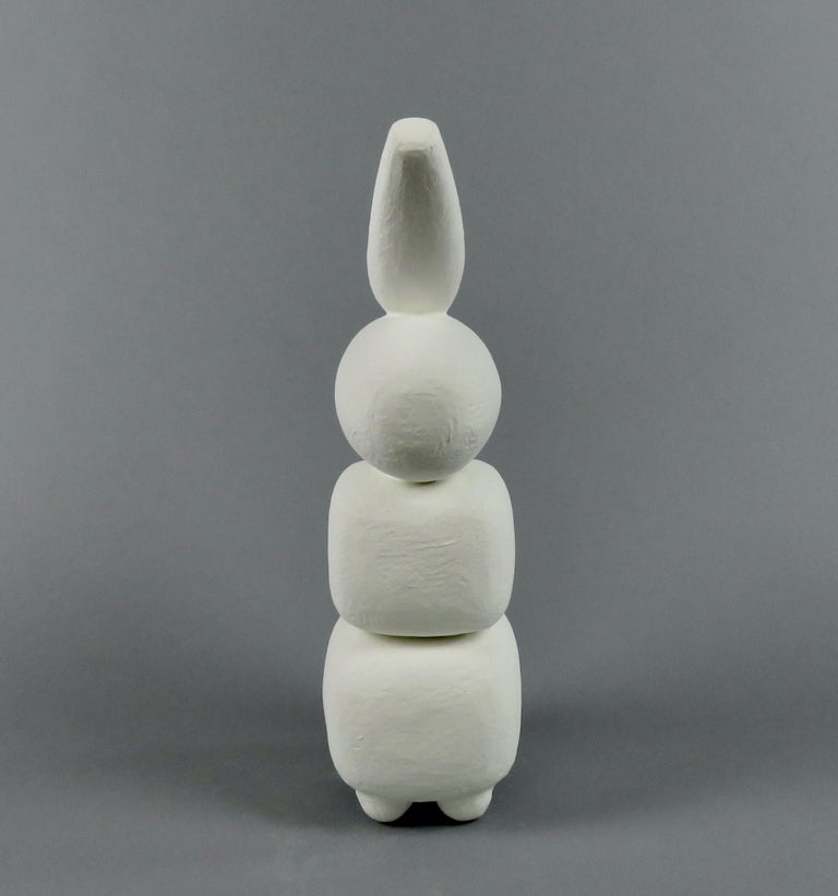 American White Winged Crown, 4 Part Ceramic TOTEM, Hand Built Sculpture by H. Starcevic For Sale