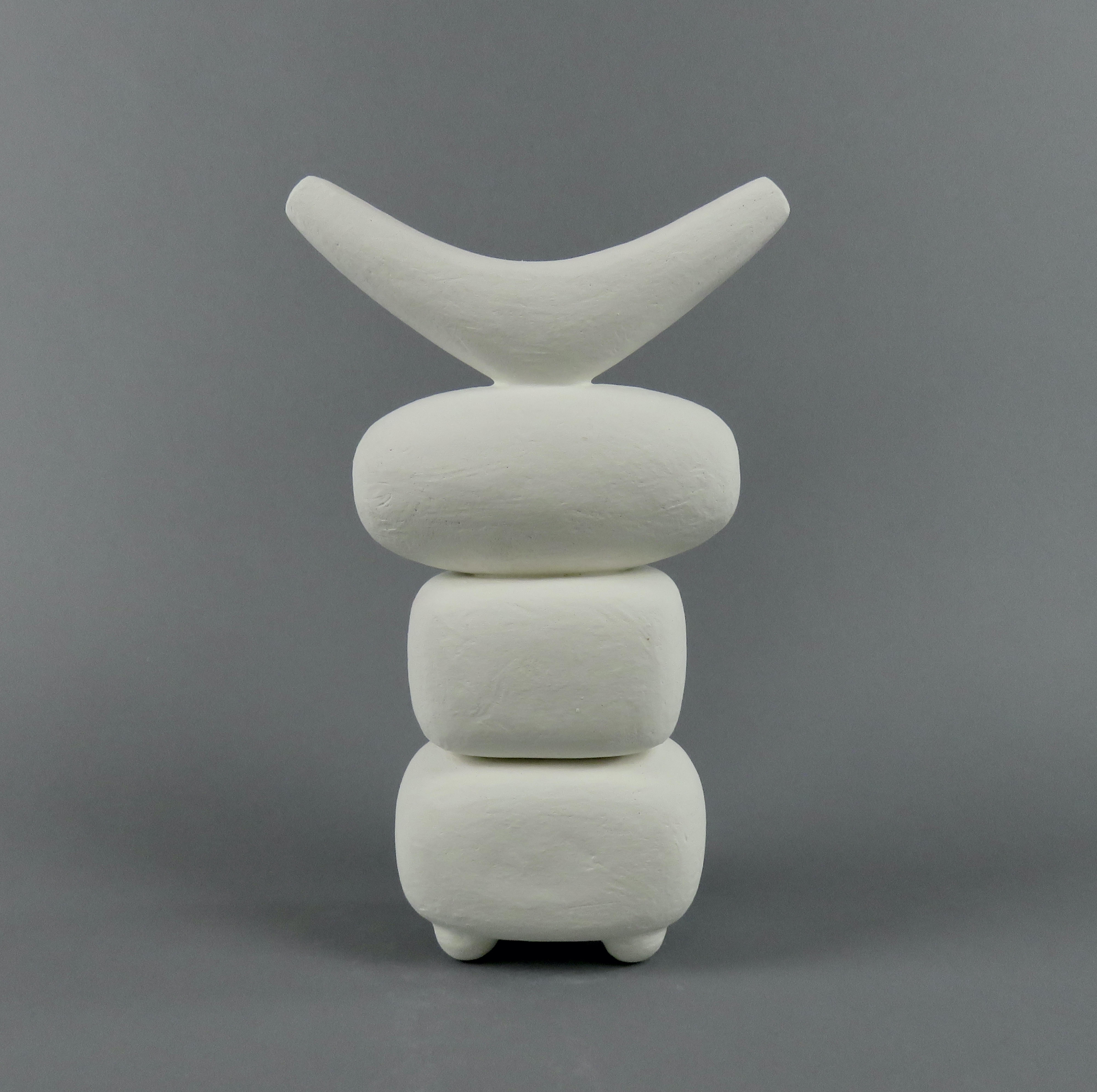 Mid-Century Modern White Winged Crown, 4 Part Ceramic TOTEM, Hand Built Sculpture by H. Starcevic For Sale