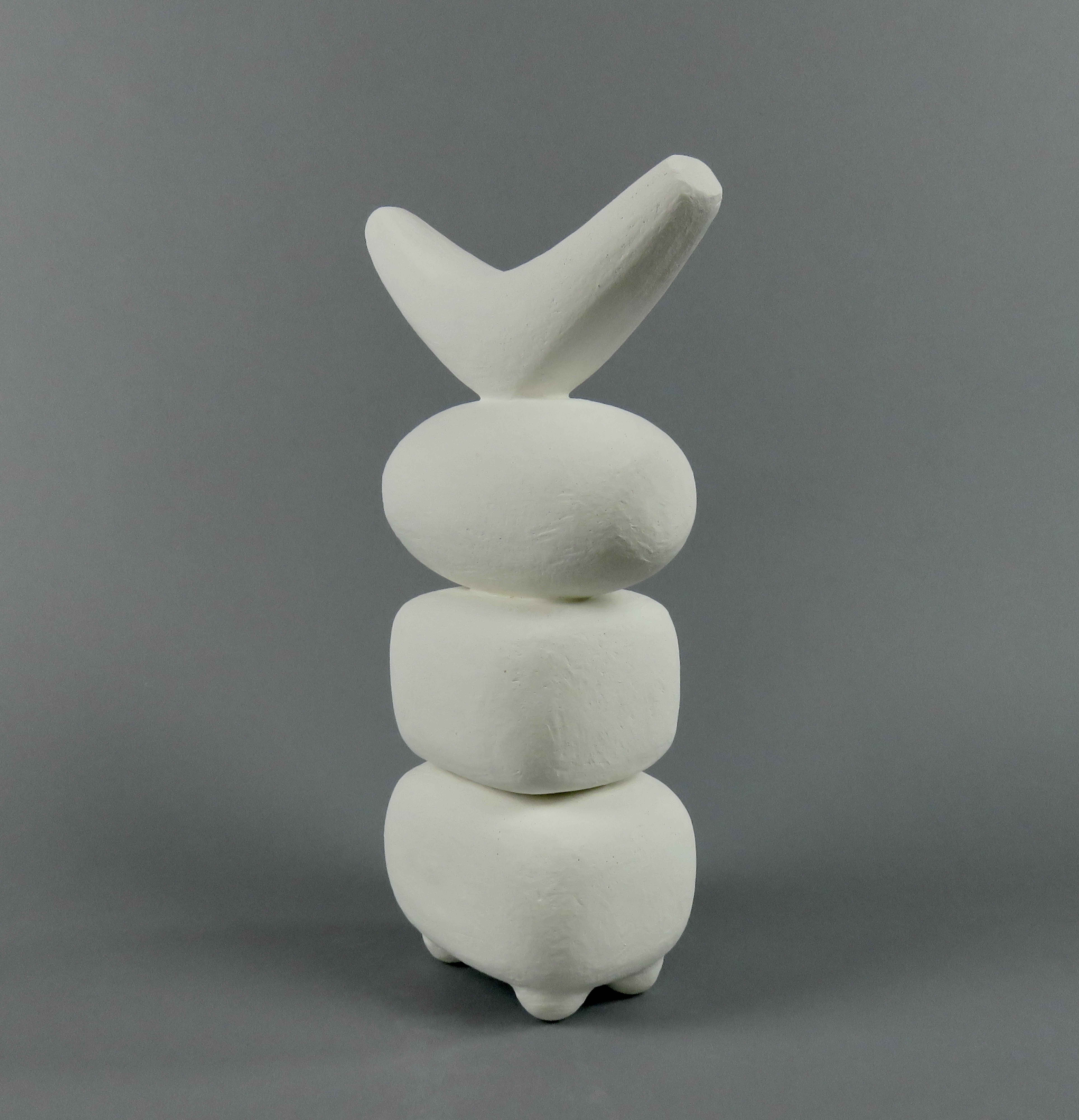American White Winged Crown, 4 Part Ceramic TOTEM, Hand Built Sculpture by H. Starcevic For Sale