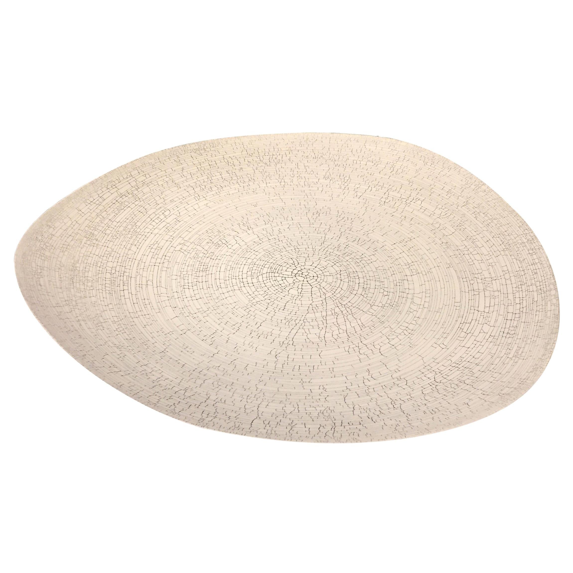 White with Birch Tree Motif Handcrafted Ceramic Platter, Italy, Contemporary