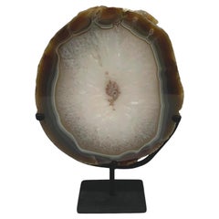 White With Brown Border Thick Agate Geode Sculpture, Brazil, Prehistoric