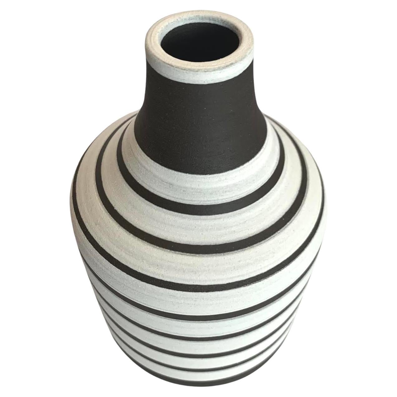 White With Dark Brown Stripes Vase, Turkey, Contemporary For Sale