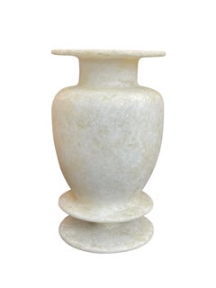 White With Double Ring Base Alabaster Vase, Egypt, Contemporary