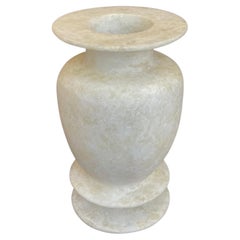 White With Double Ring Base Alabaster Vase, Egypt, Contemporary
