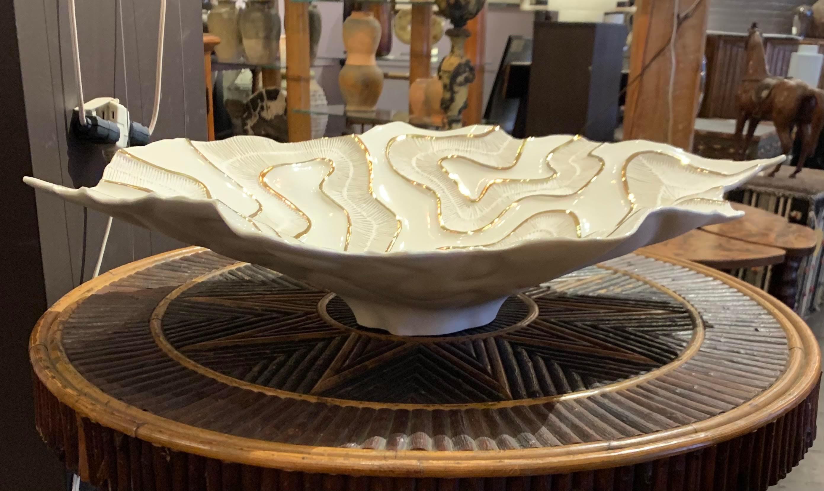 Italian White with Gold Coral Motif Porcelain Bowl, Italy, Contemporary