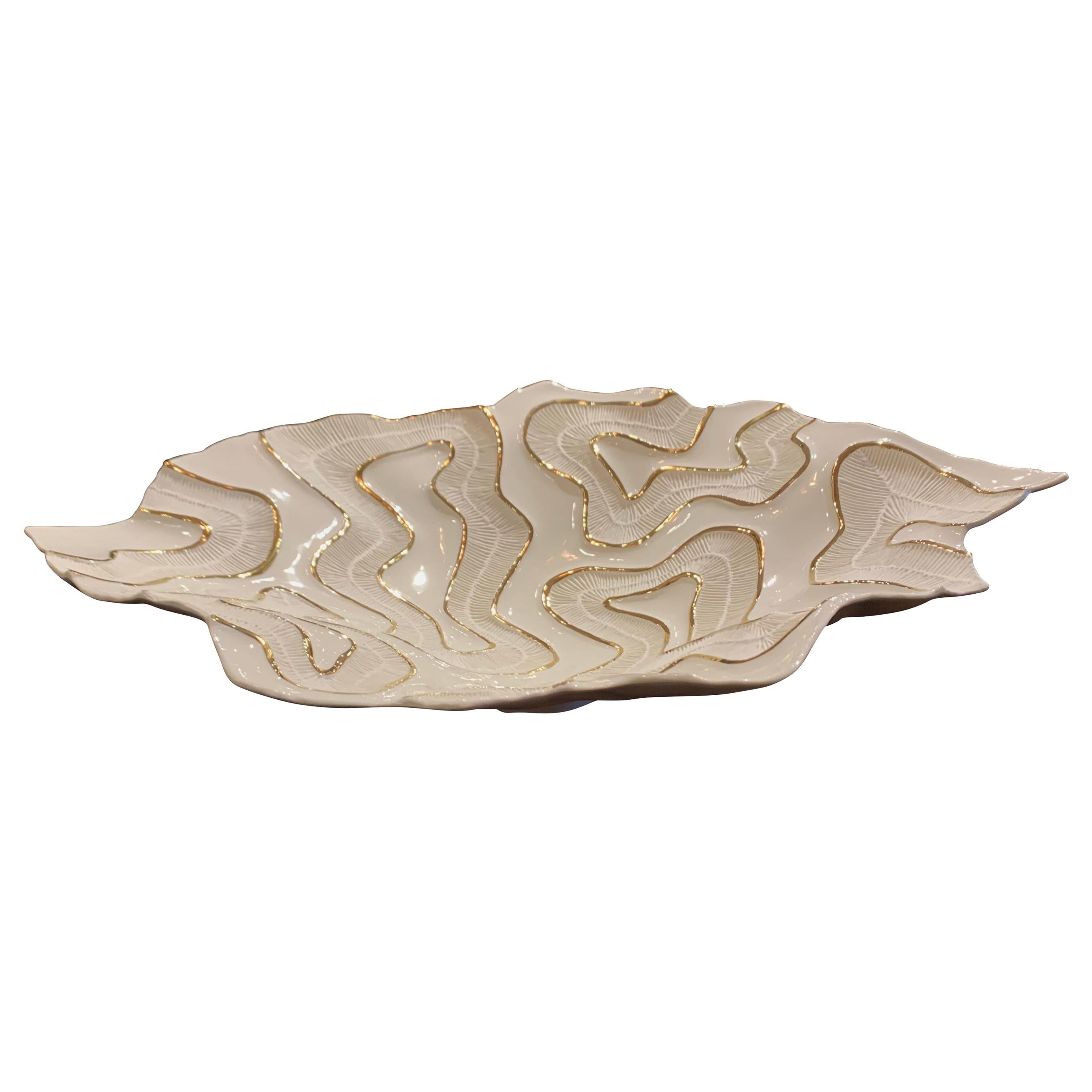 White with Gold Coral Motif Porcelain Bowl, Italy, Contemporary