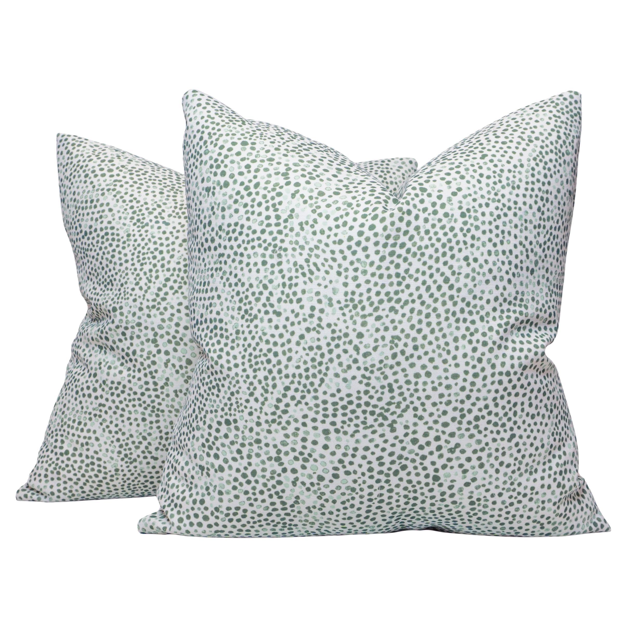 White with Green Dots / Spots Pillows