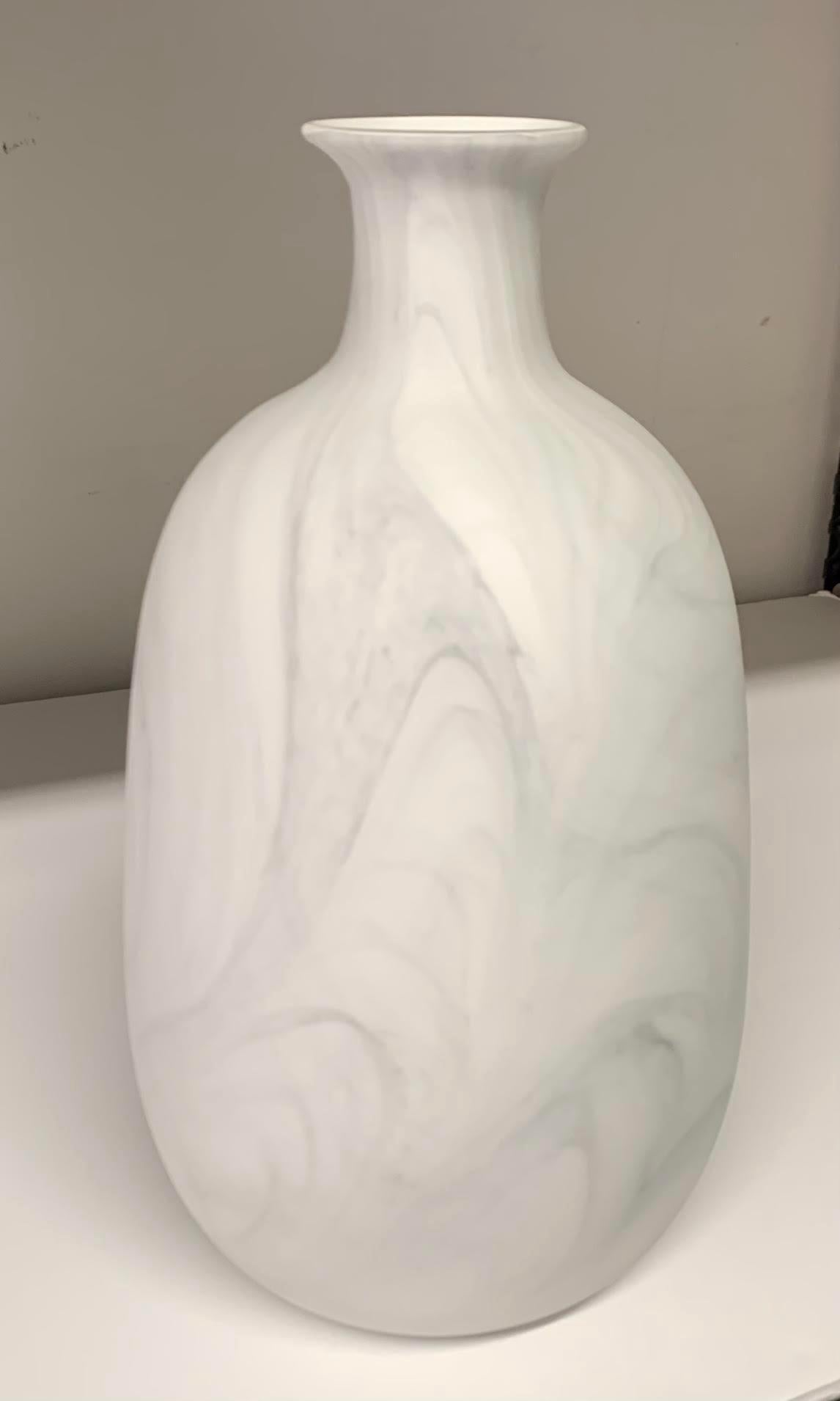 Indian White With Grey Marble Design Glass Vase, India, Contemporary For Sale