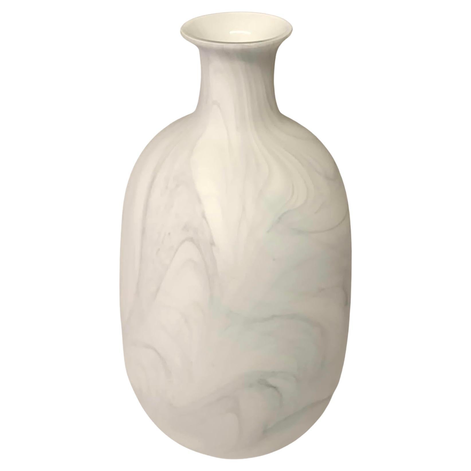 White With Grey Marble Design Glass Vase, India, Contemporary