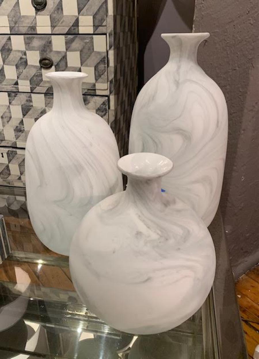 White with Grey Marble Design Tall Glass Vase, India, Contemporary In New Condition For Sale In New York, NY