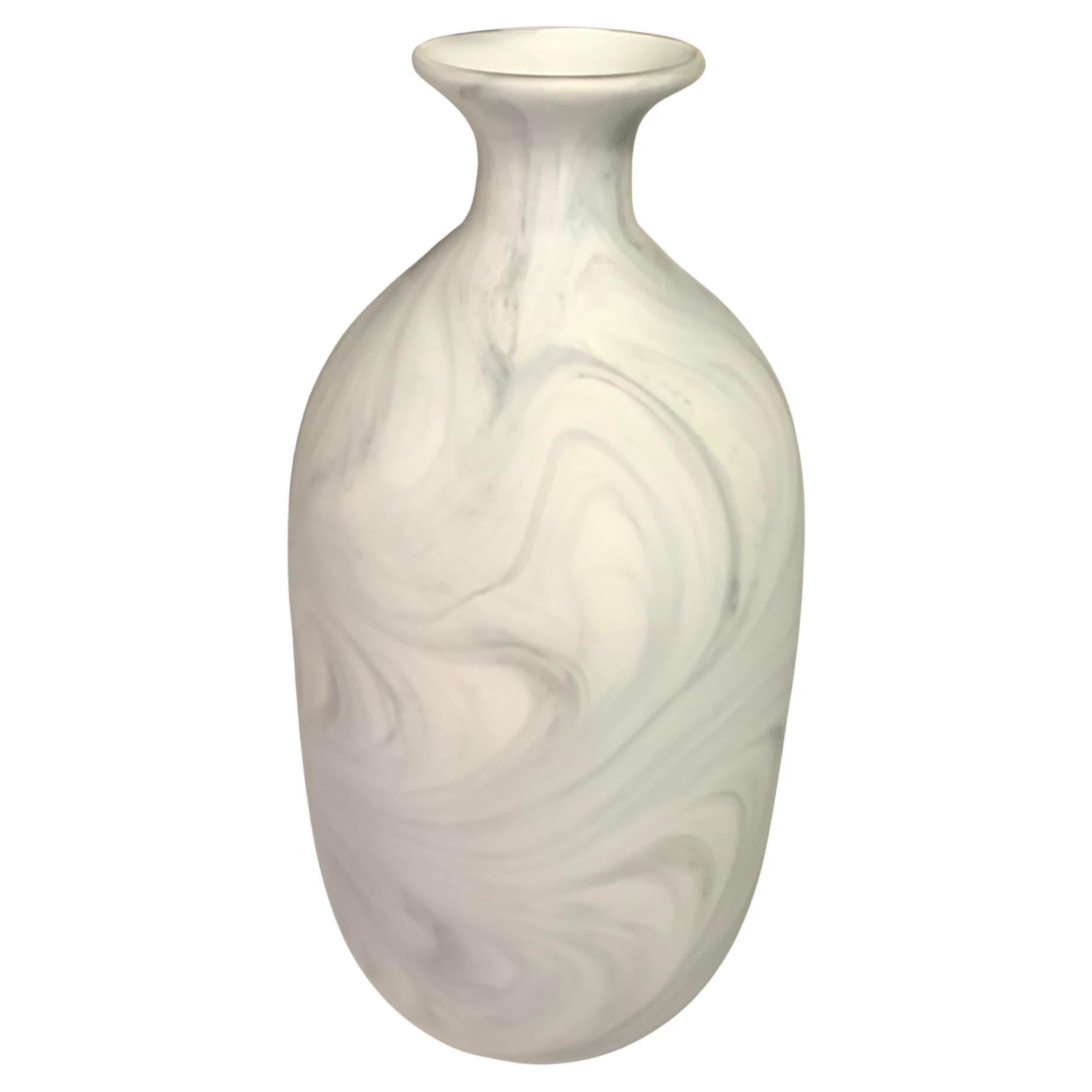 White with Grey Marble Design Tall Glass Vase, India, Contemporary For Sale
