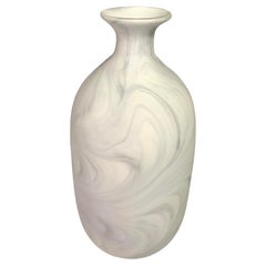 White with Grey Marble Design Tall Glass Vase, India, Contemporary