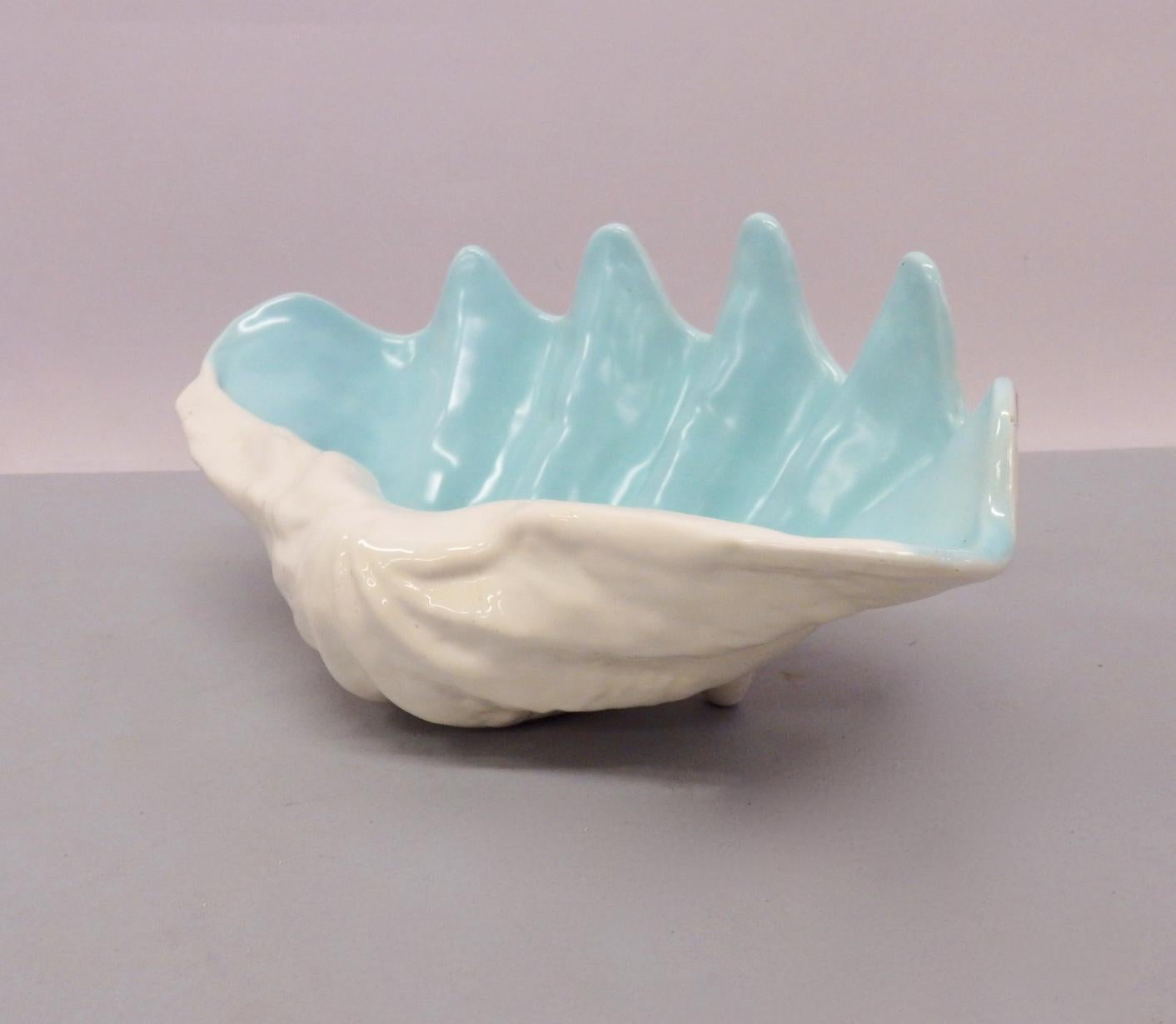 20th Century White with Turquoise Interior Sea Shell Bowl or Vase