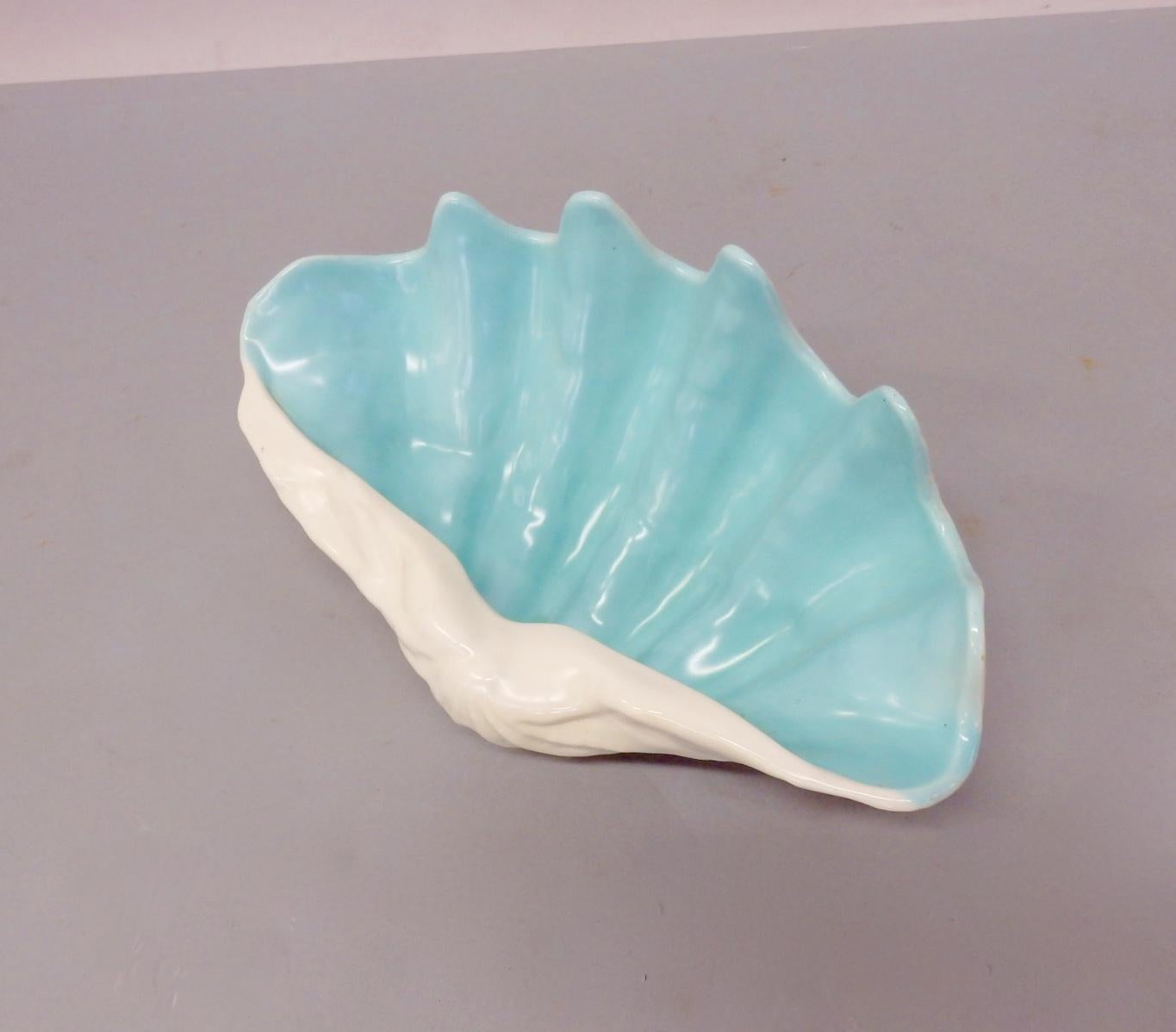 White with Turquoise Interior Sea Shell Bowl or Vase 2