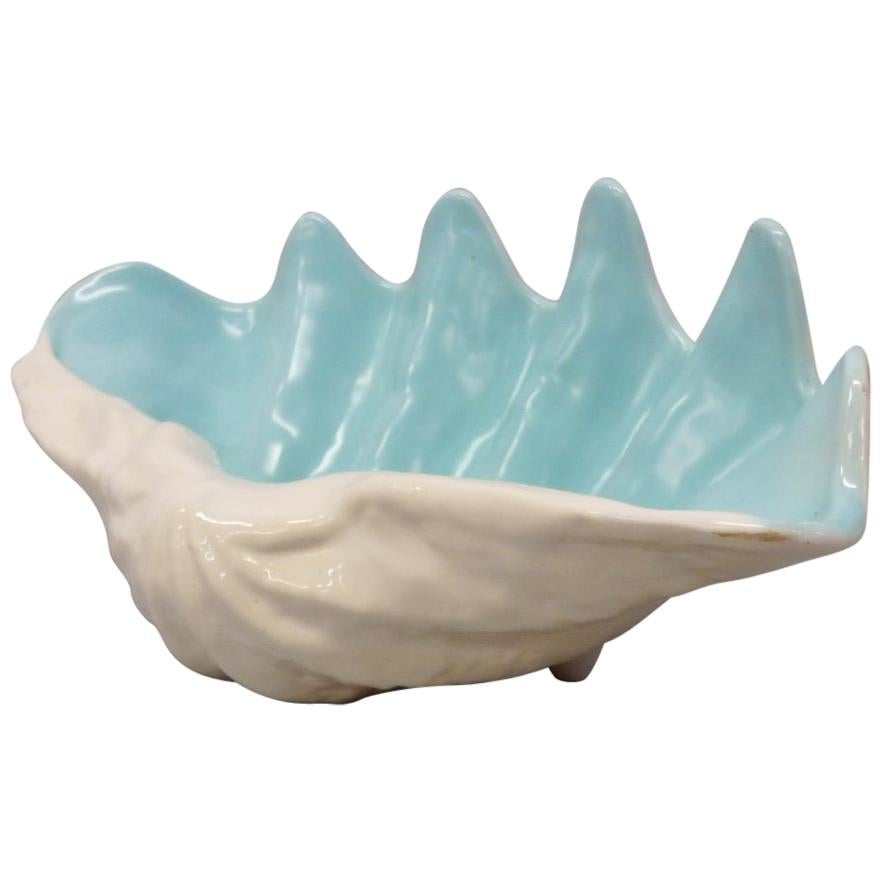 White with Turquoise Interior Sea Shell Bowl or Vase