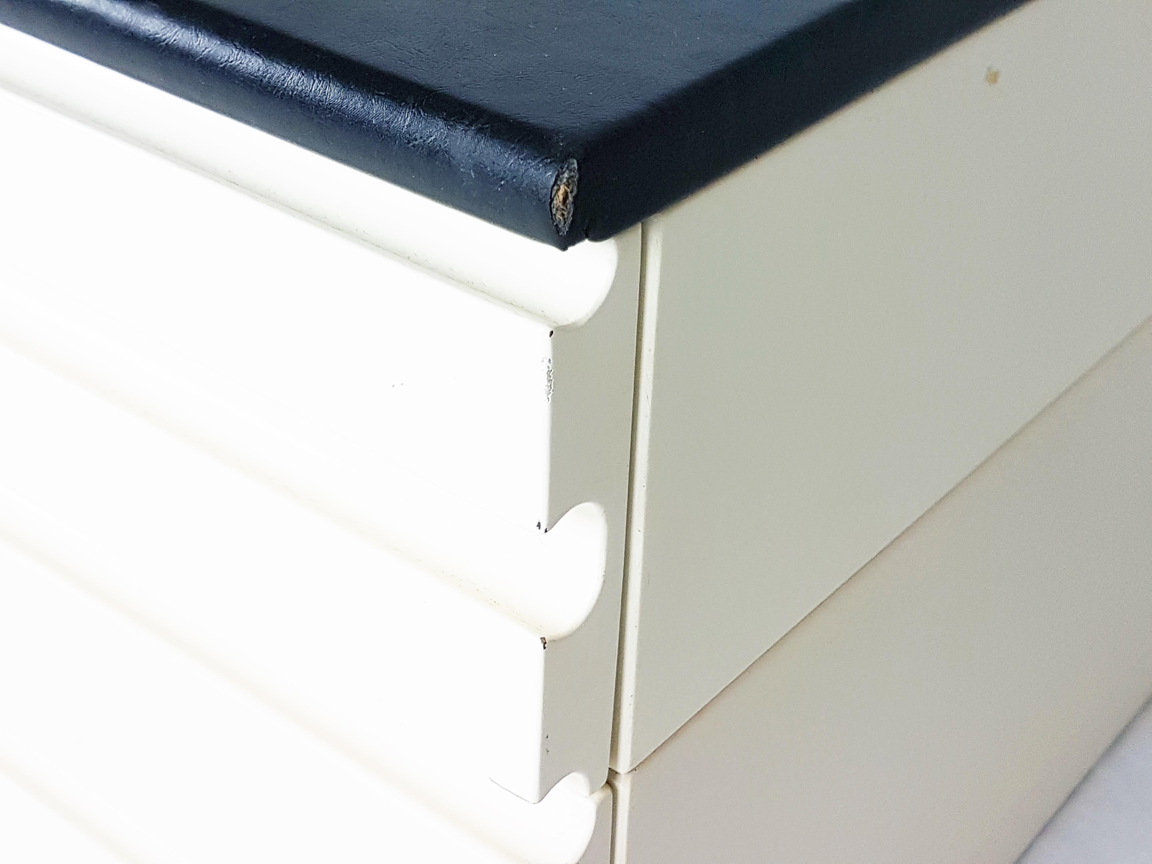Faux Leather White Wood and Black Skai Samarcanda Chest of Drawers by Magistretti for Poggi For Sale