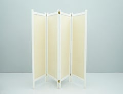 White Wood and Fabric Screen Paravent Room Divider, France, 1990