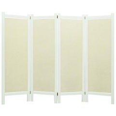 Vintage White Wood and Fabric Screen Paravent Room Divider, France, 1990