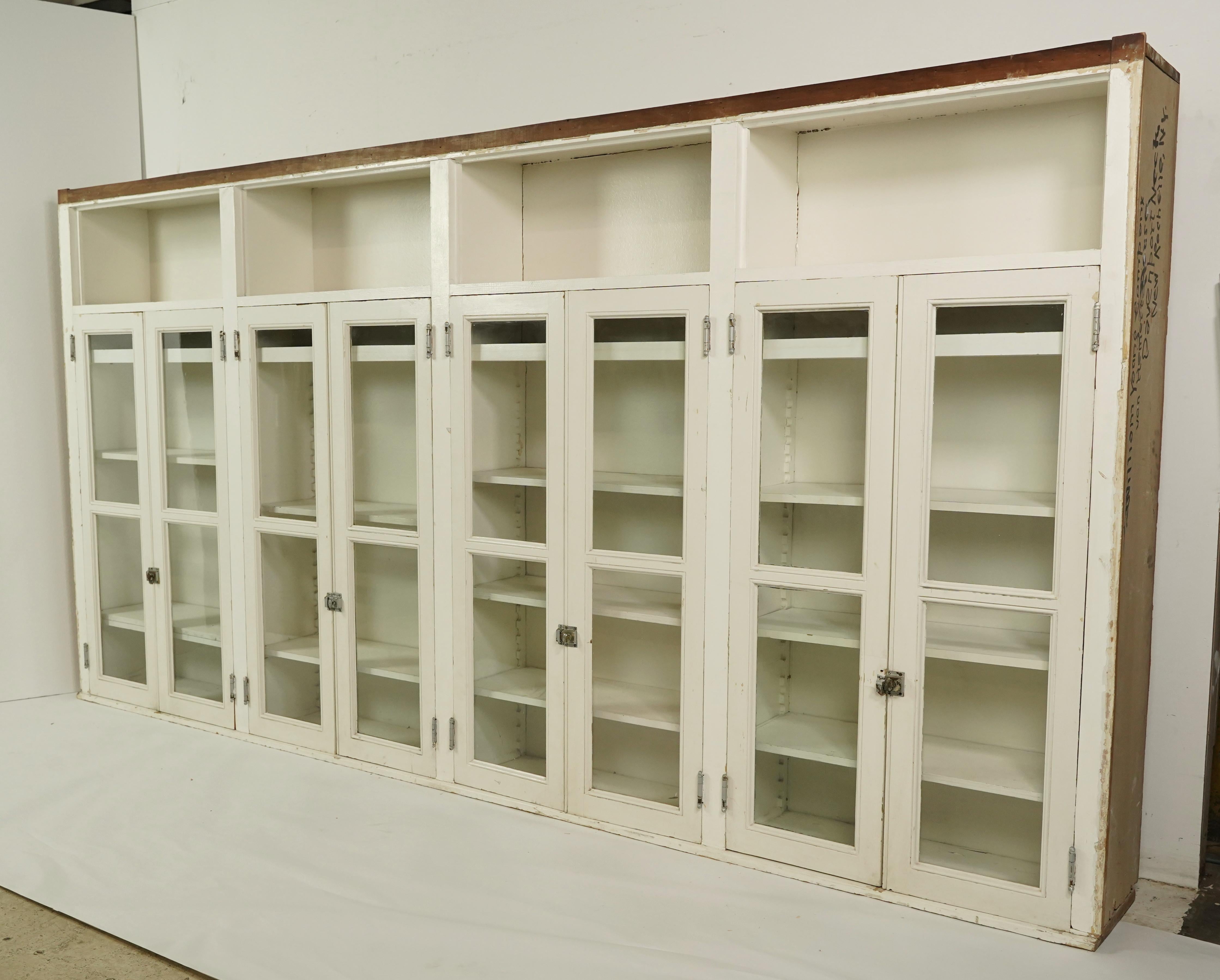 American White Wood Glass Doors Upper Kitchen Cabinet Unit For Sale