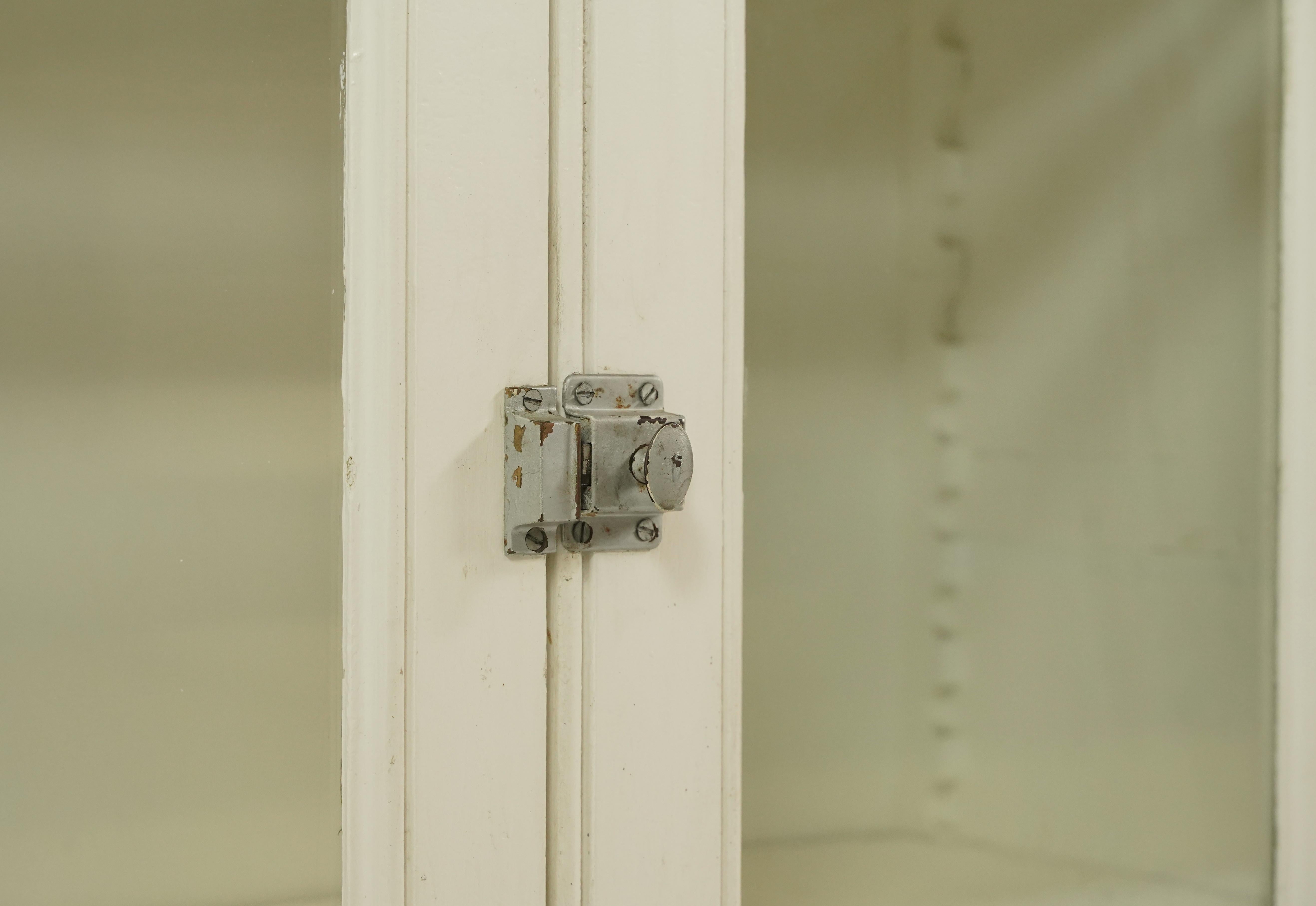 20th Century White Wood Glass Doors Upper Kitchen Cabinet Unit For Sale