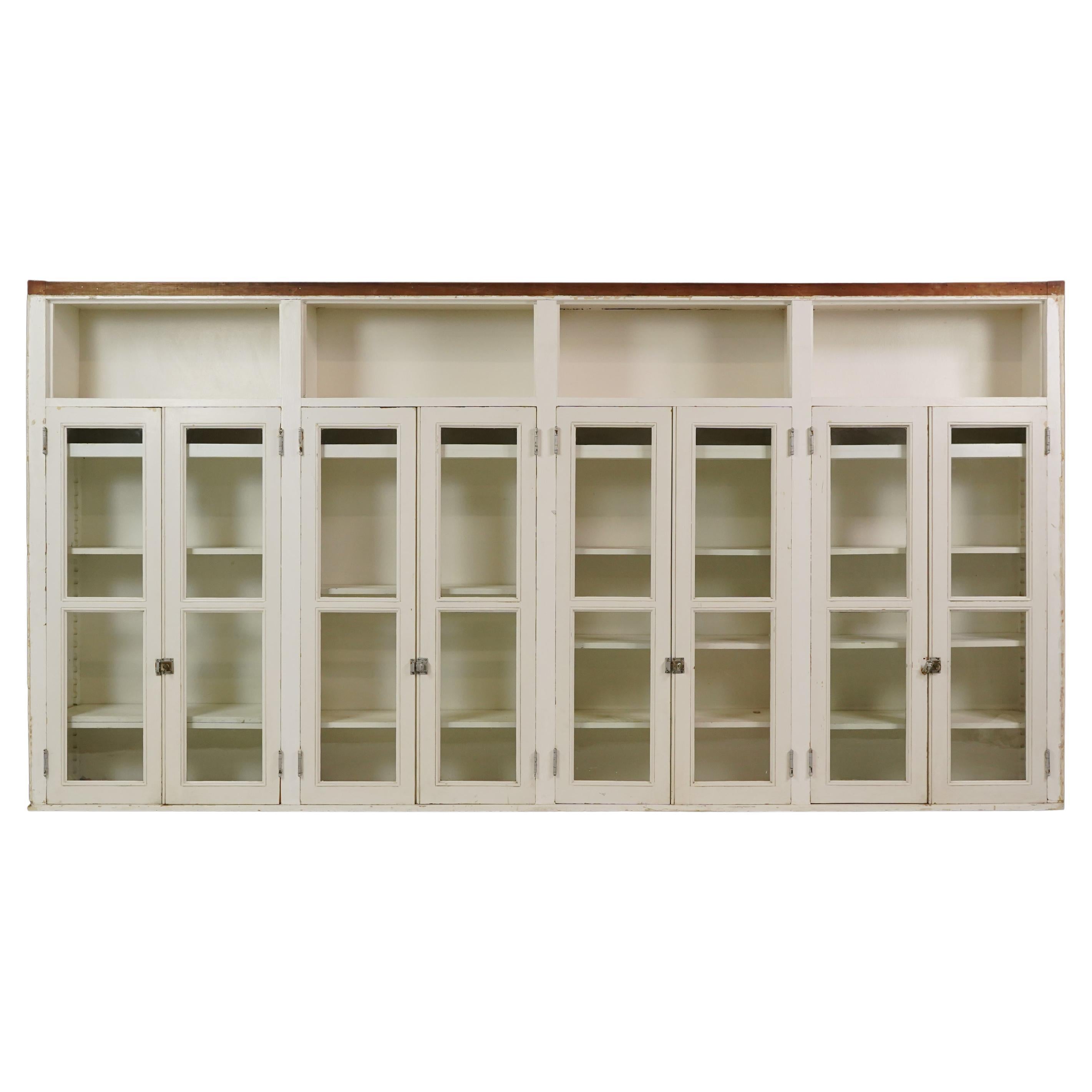 White Wood Glass Doors Upper Kitchen Cabinet Unit