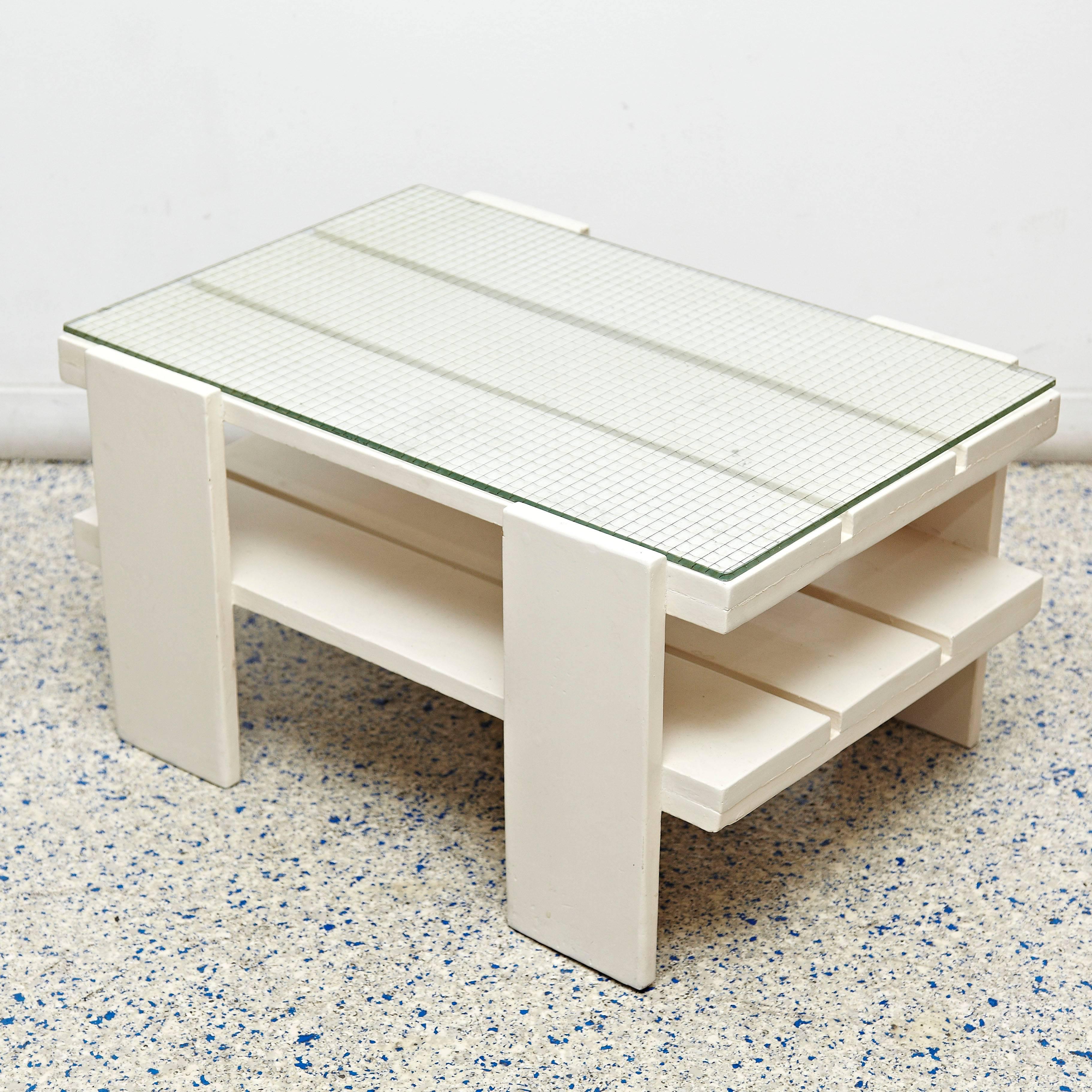 Dutch White Wood Mid-Century Modern Table in the Style of Gerrit Rietveld, circa 1950