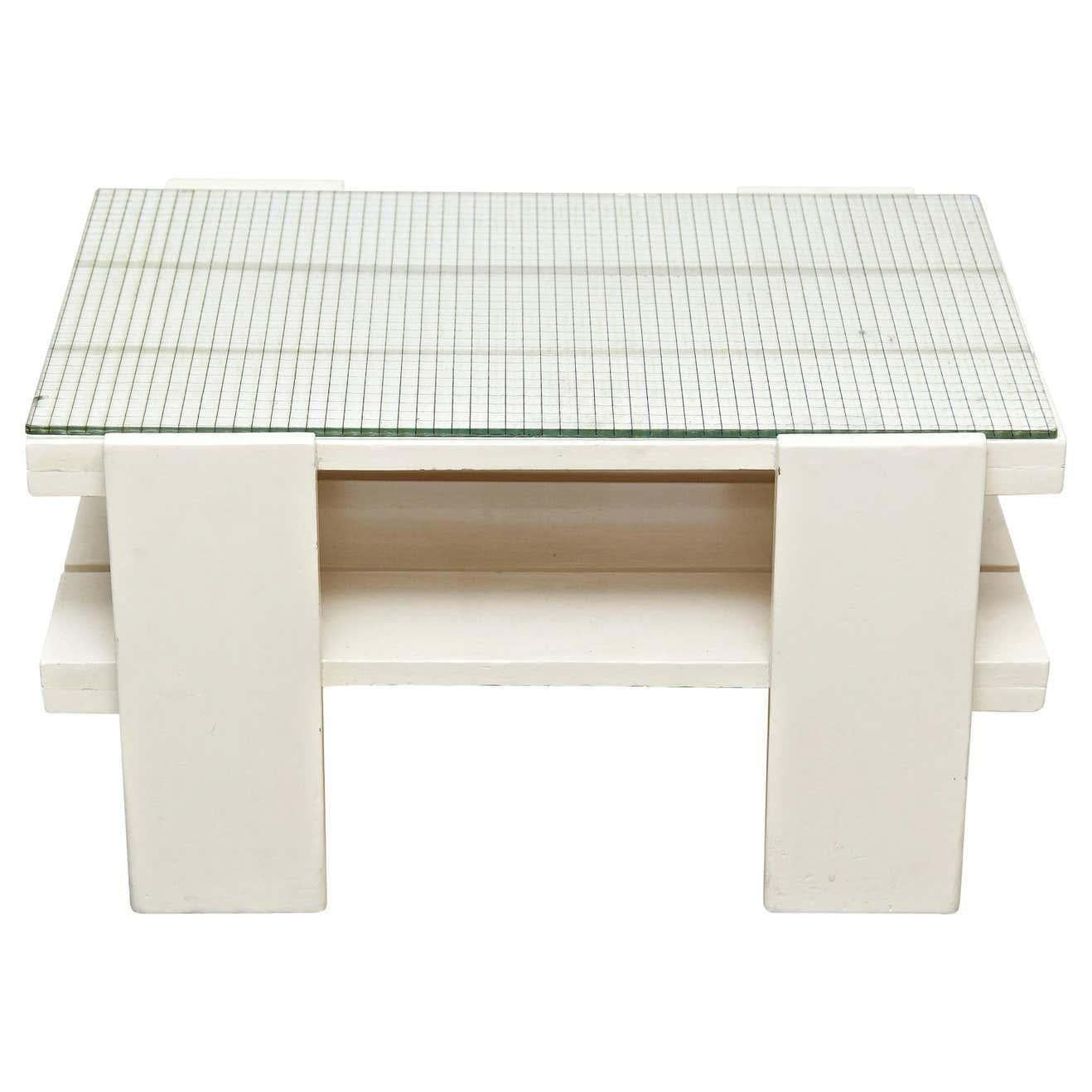 White Wood Mid-Century Modern Table in the Style of Gerrit Rietveld, circa 1950 For Sale 1