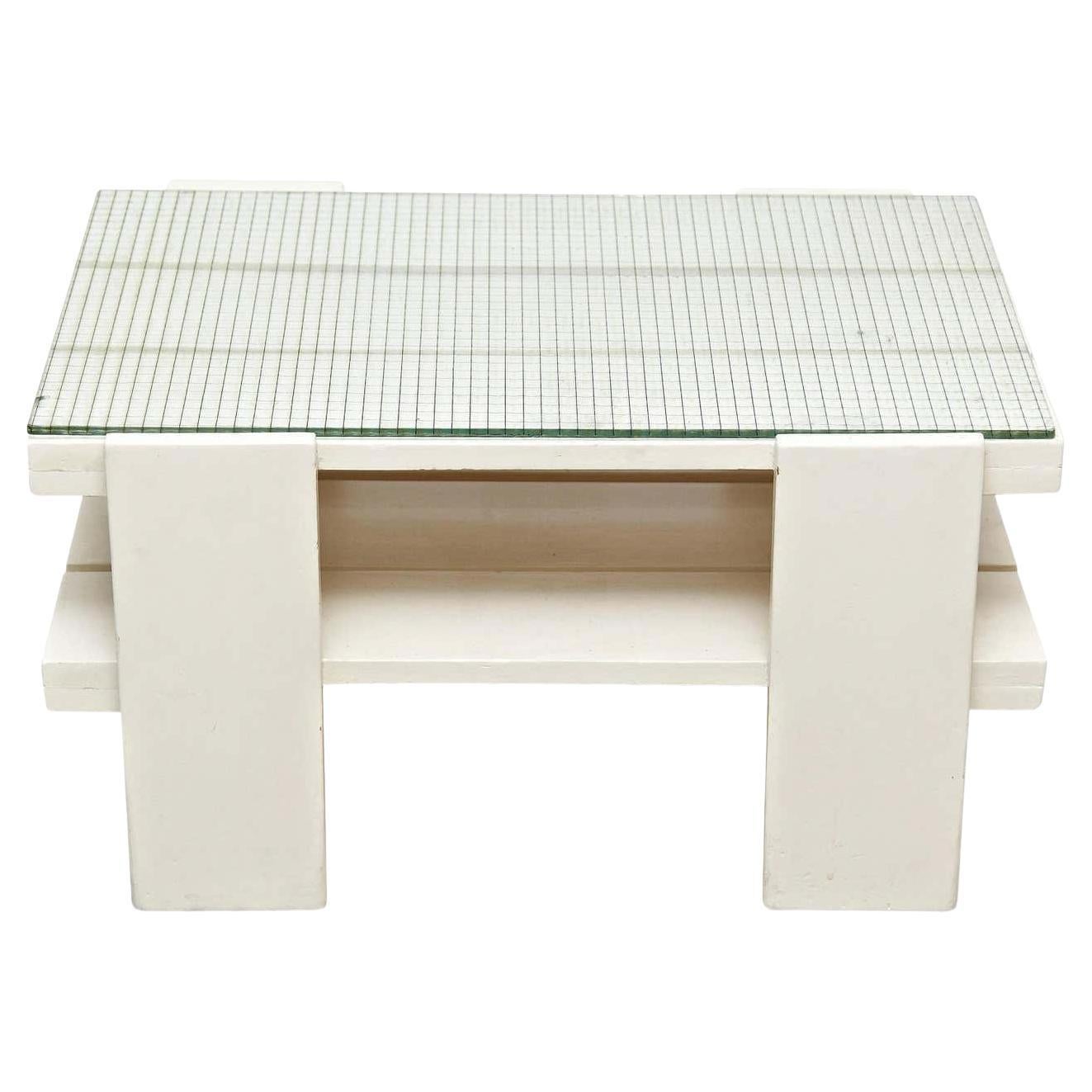 White Wood Mid-Century Modern Table in the Style of Gerrit Rietveld, circa 1950 For Sale