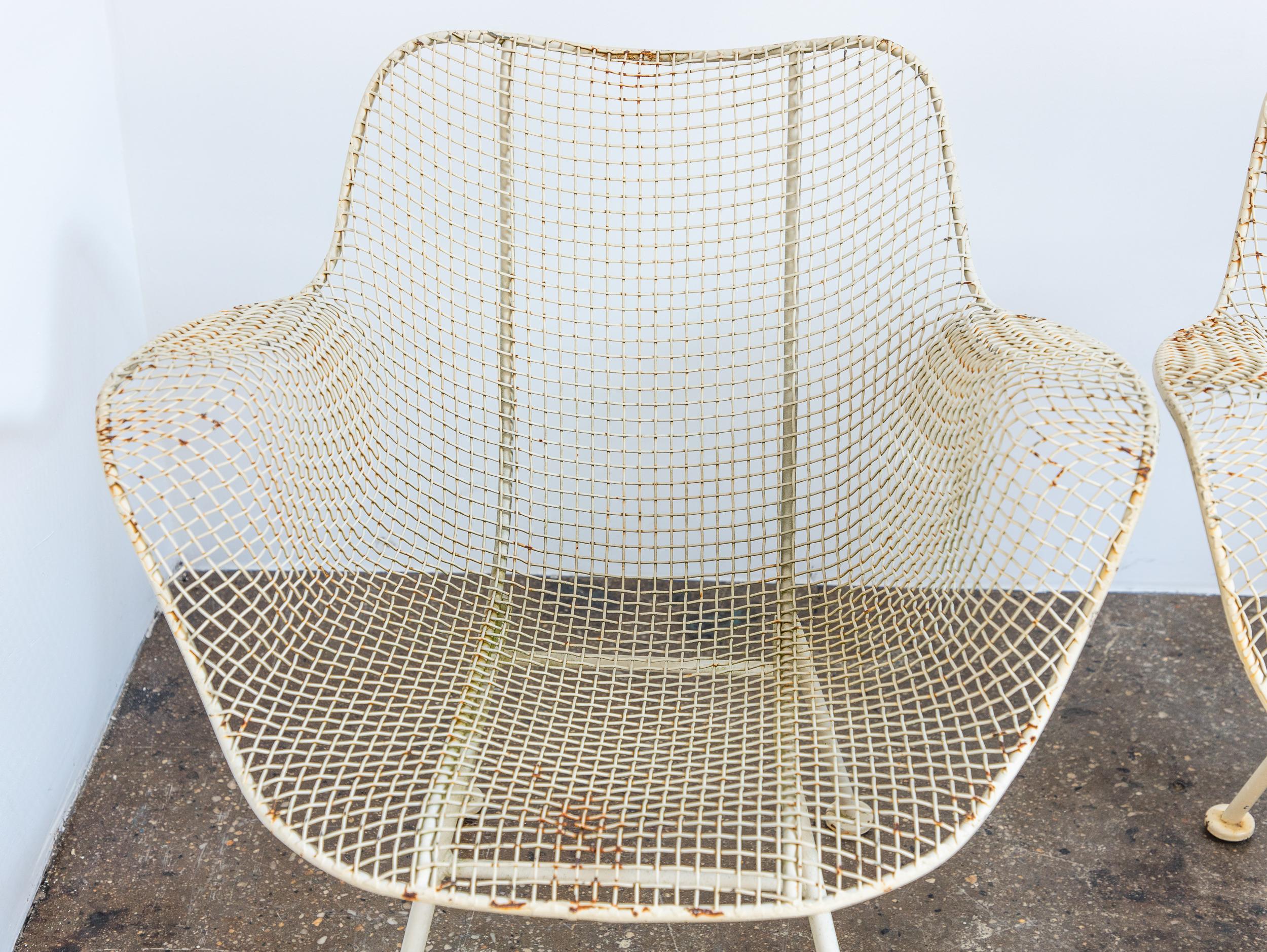 Iron White Woodard Sculptura Patio Set with Four Chairs - Mid Century Patio Chairs