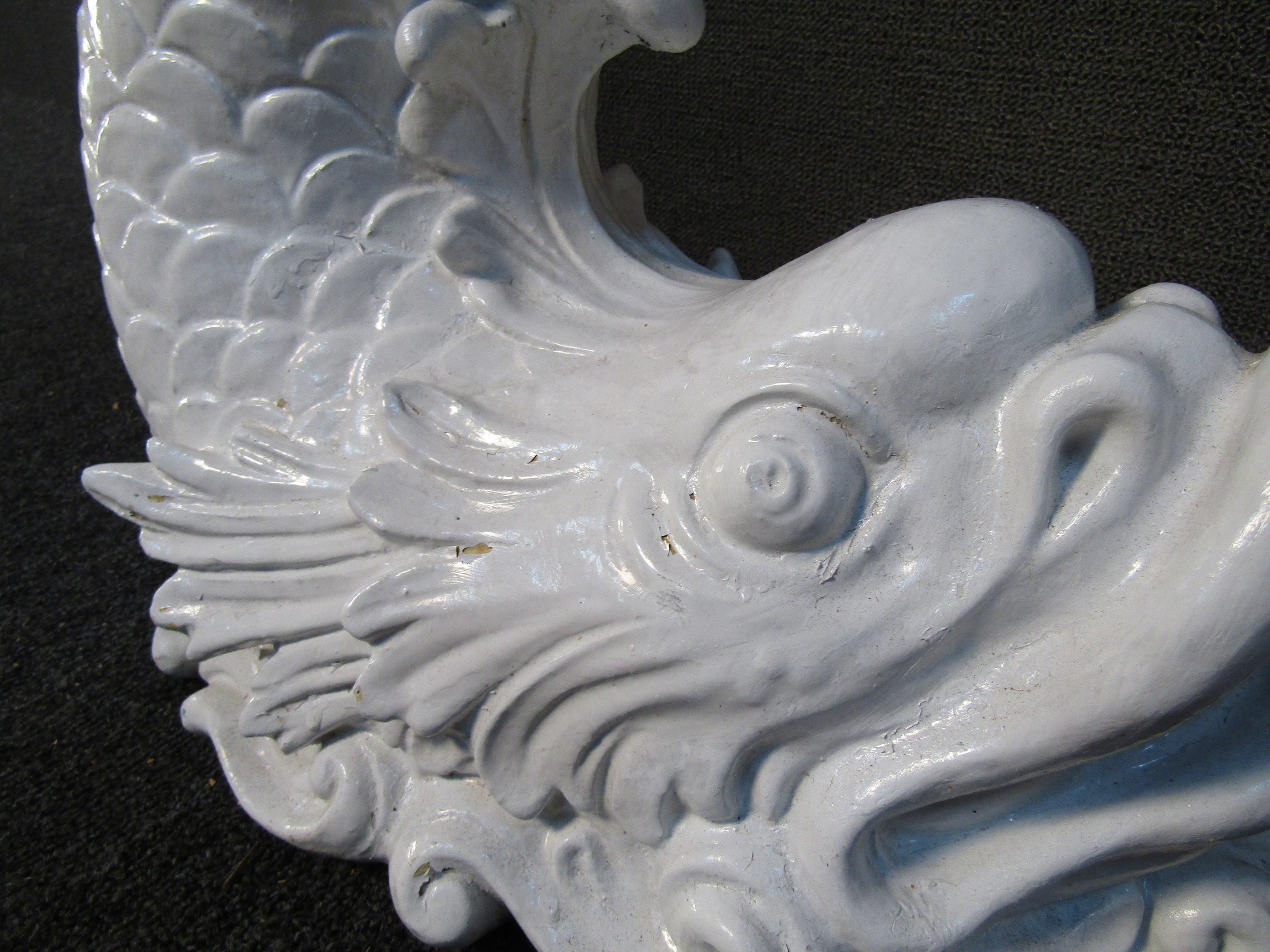 20th Century White Wooden Koi Sculpture