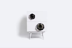 White Wooden Nightstand with Faceted Glass Handles