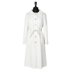 White wool coat with belt and back panel Louis Ferraud at Saks Fifth Avenue 