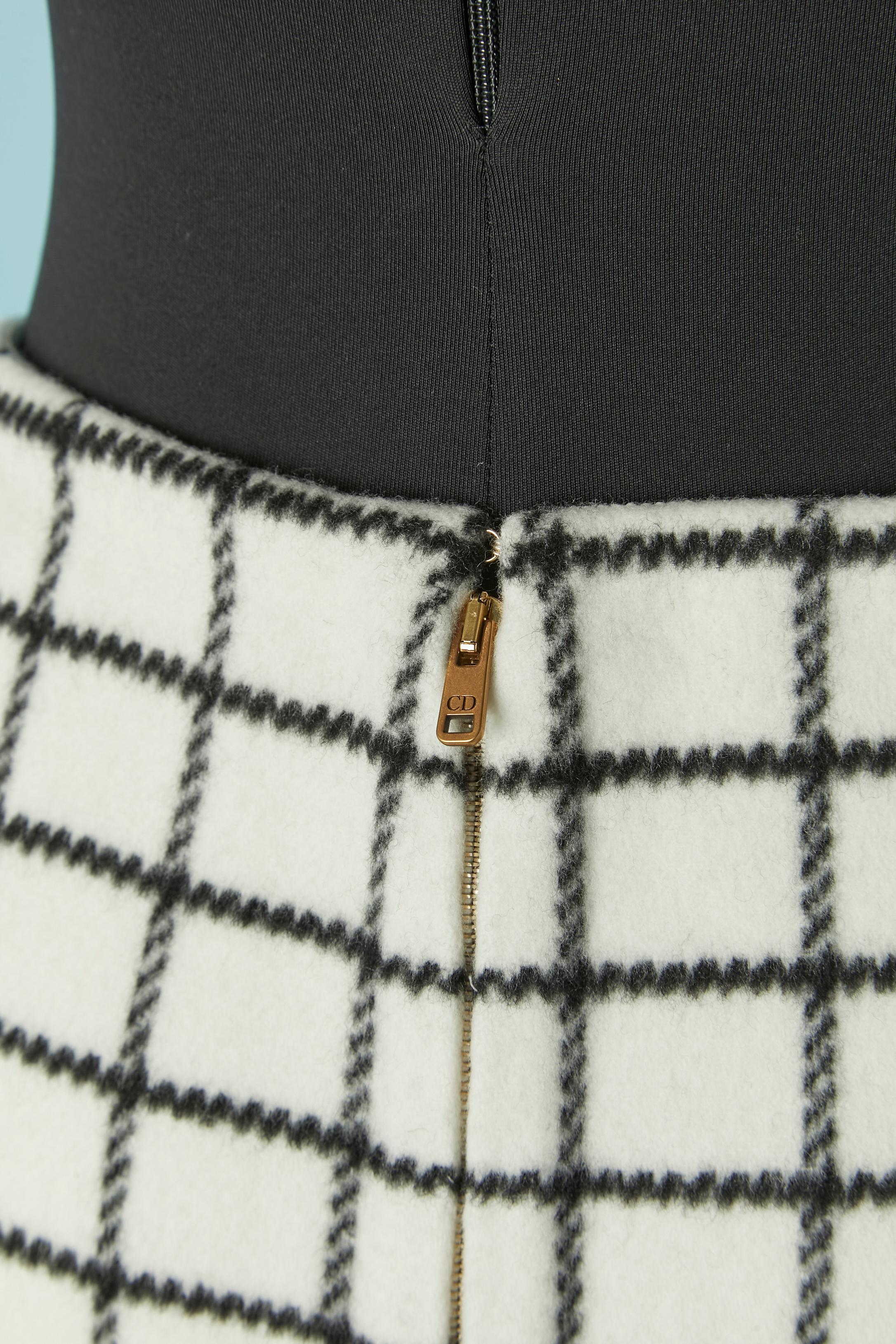Jupe en laine blanche à carreaux noirs CHRISTIAN DIOR Pour femmes en vente
